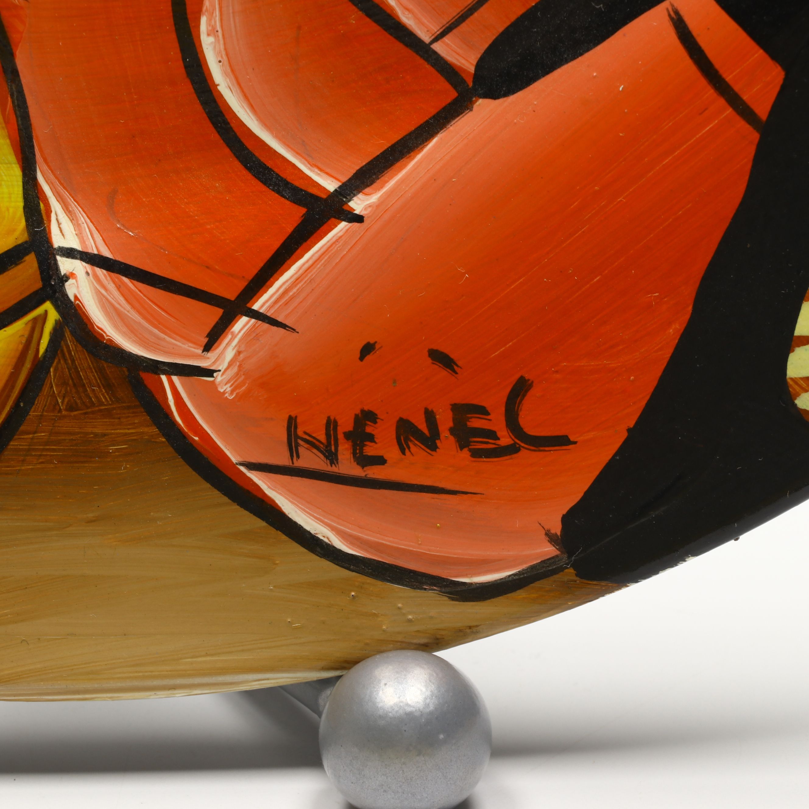 Hand-Painted Folk Art Plate of Haitian Market Scene on Stand, Signed by Artist