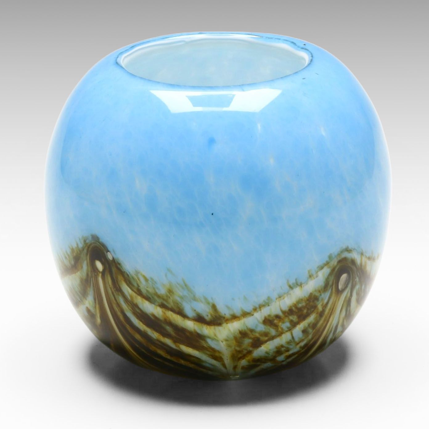 Blown Art Glass Marbled Ball Vase