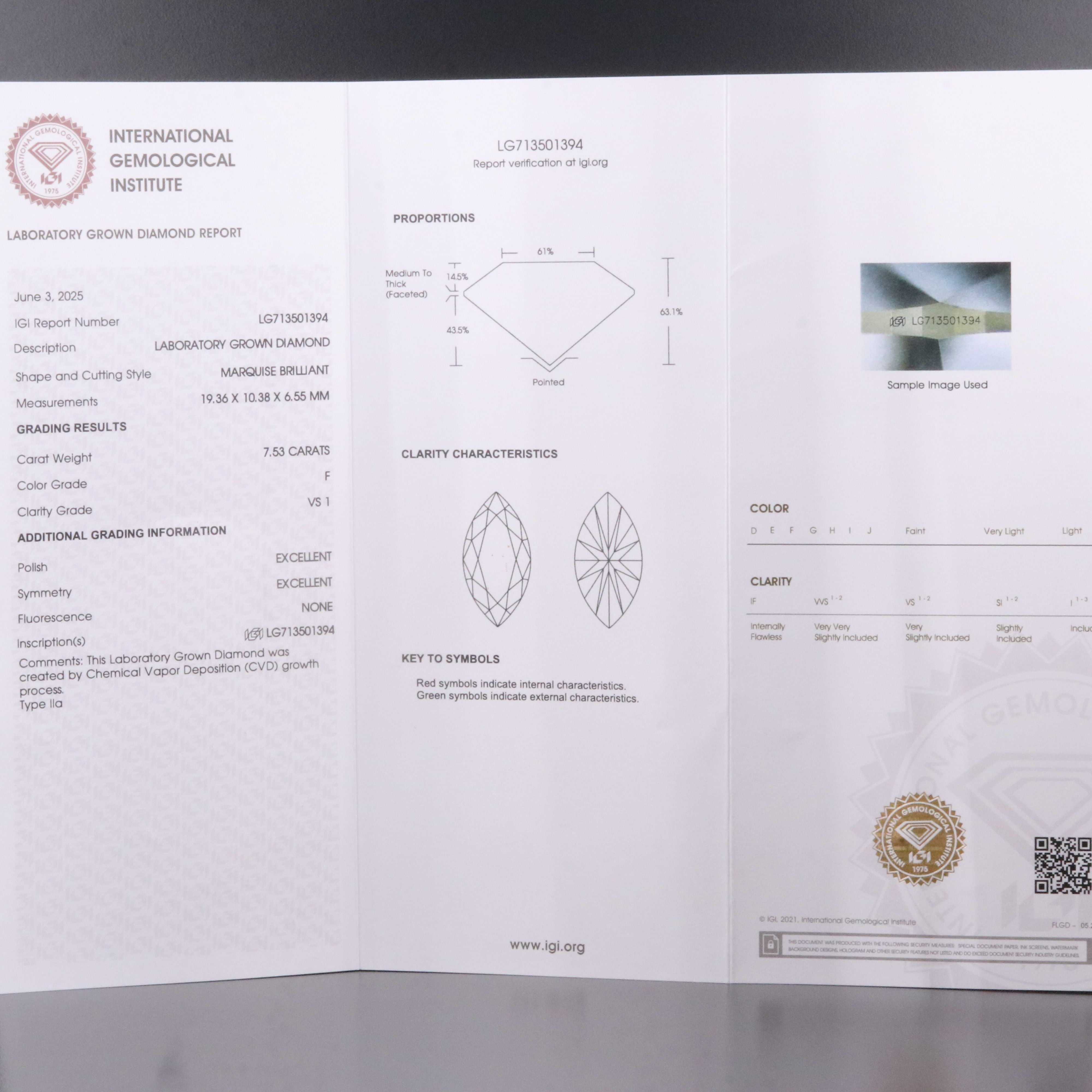 18K 7.53 CT Lab Grown Diamond Solitaire Ring with IGI Report