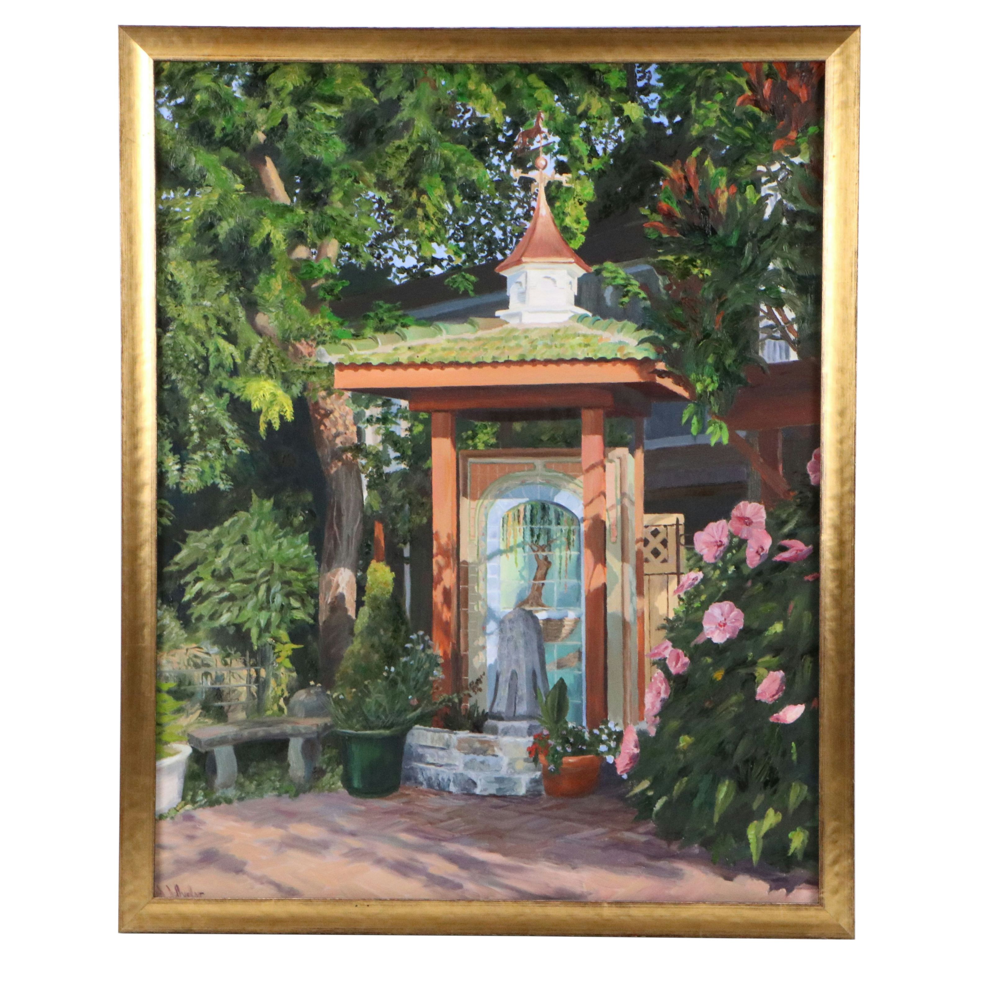 Lush Garden Landscape Acrylic Painting, 21st Century