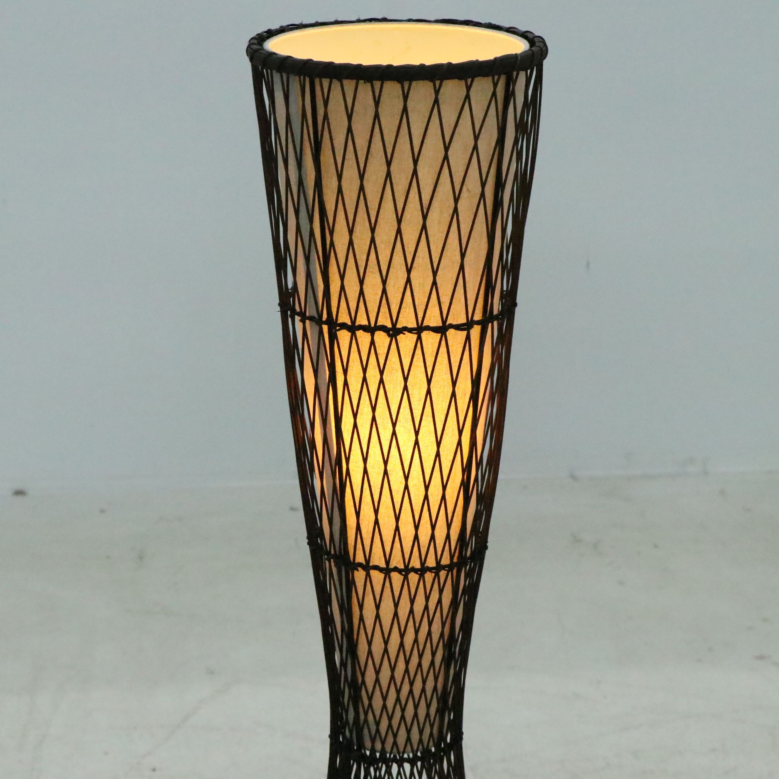 AtHome Contemporary Brown Rattan Uplight Floor Lamp with Linen Shade