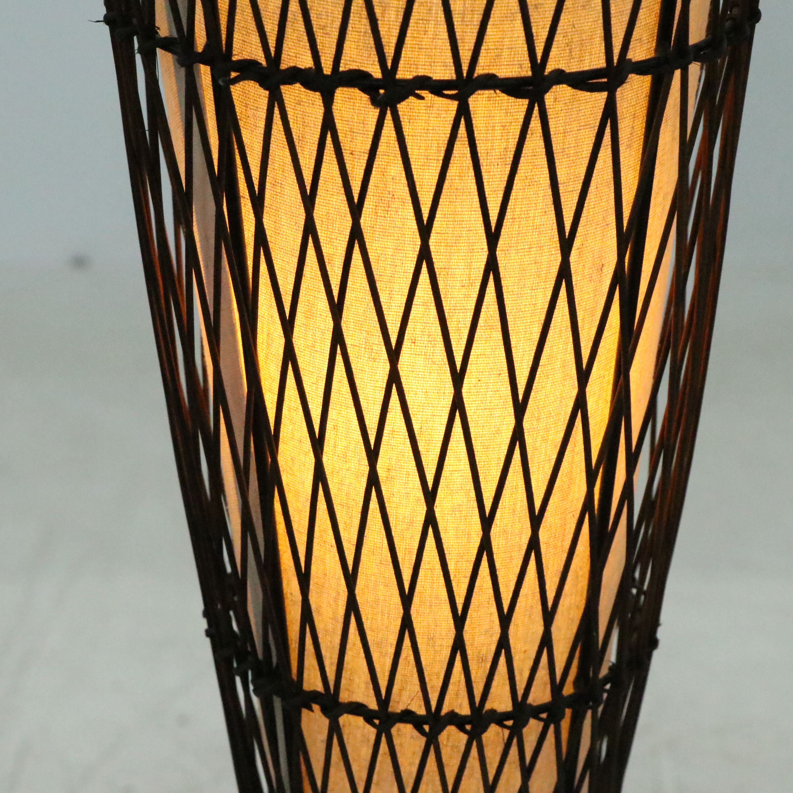 AtHome Contemporary Brown Rattan Uplight Floor Lamp with Linen Shade