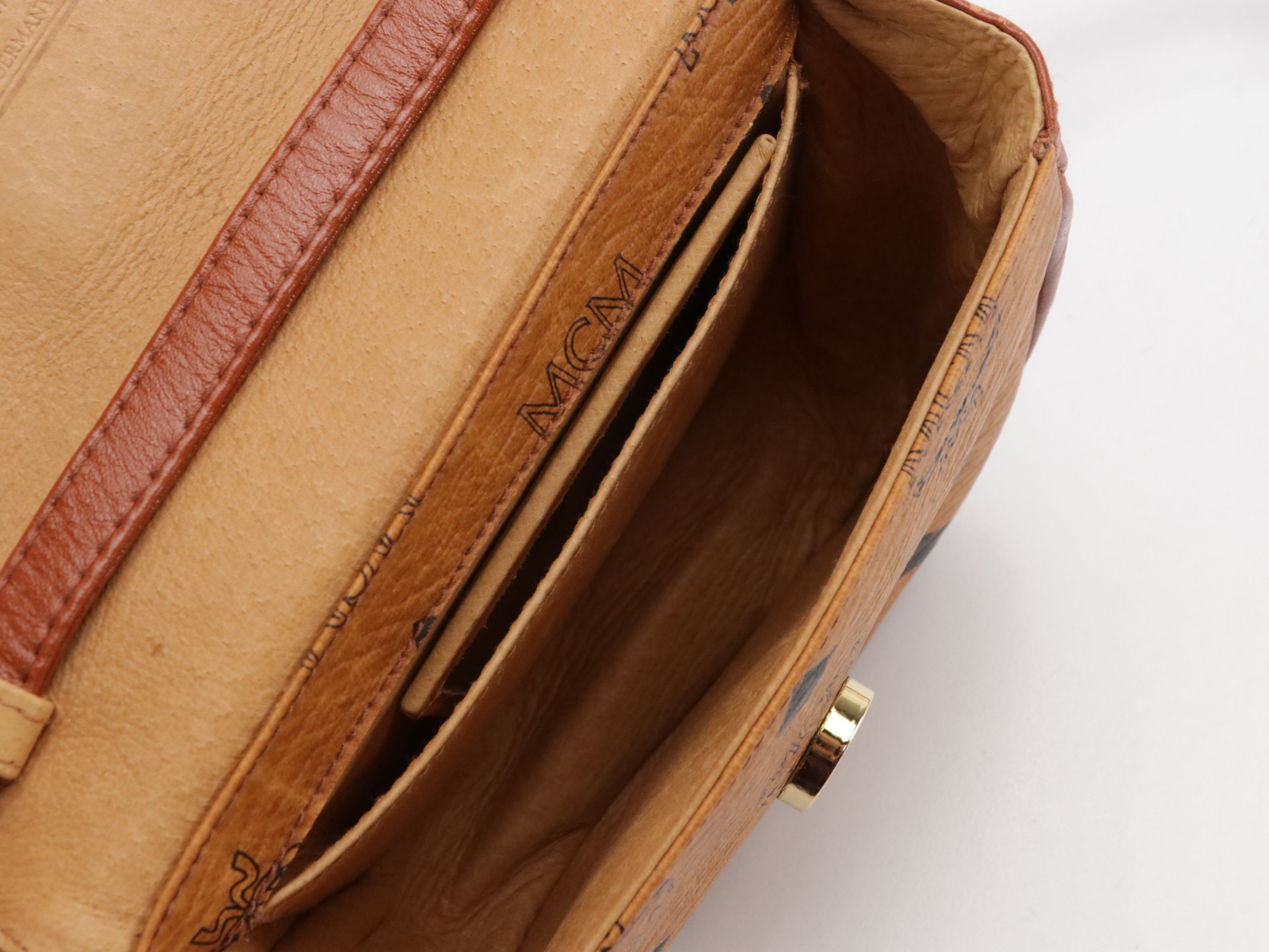 MCM Mini Bow Flap Crossbody Bag in Cognac Visetos Canvas & Leather