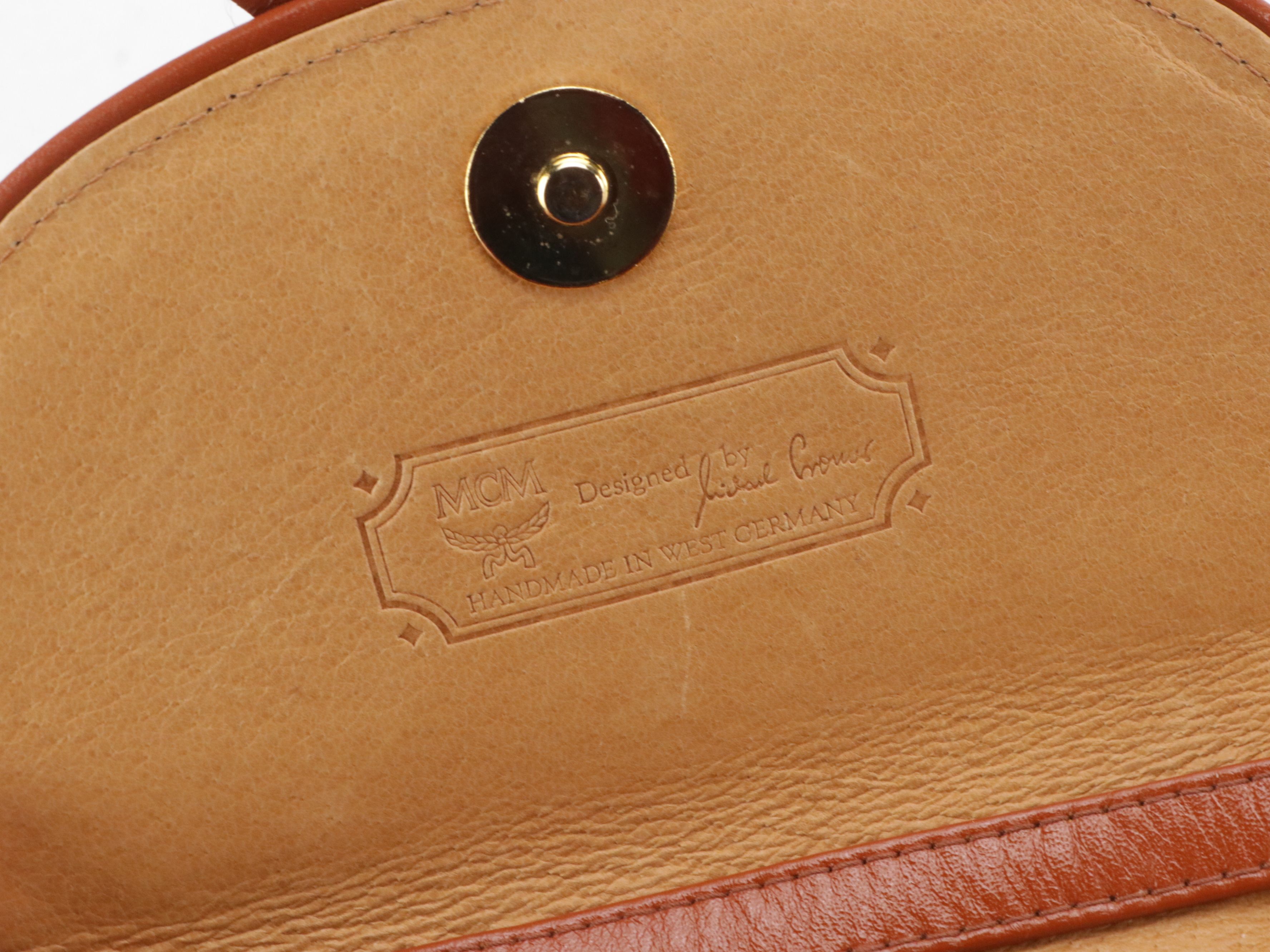 MCM Mini Bow Flap Crossbody Bag in Cognac Visetos Canvas & Leather