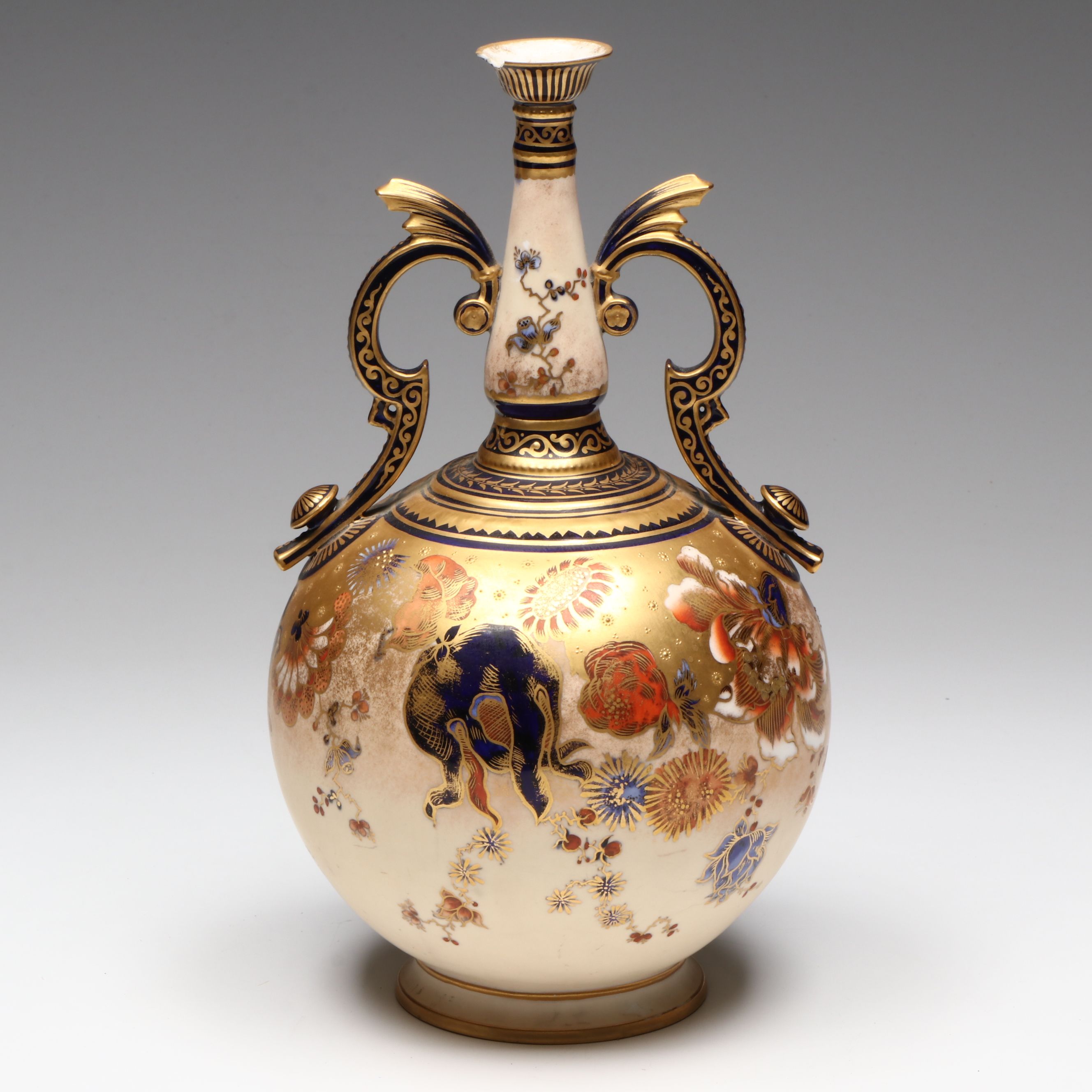 Royal Crown Derby Floral Gold Gilt Bone China Vase, 1889