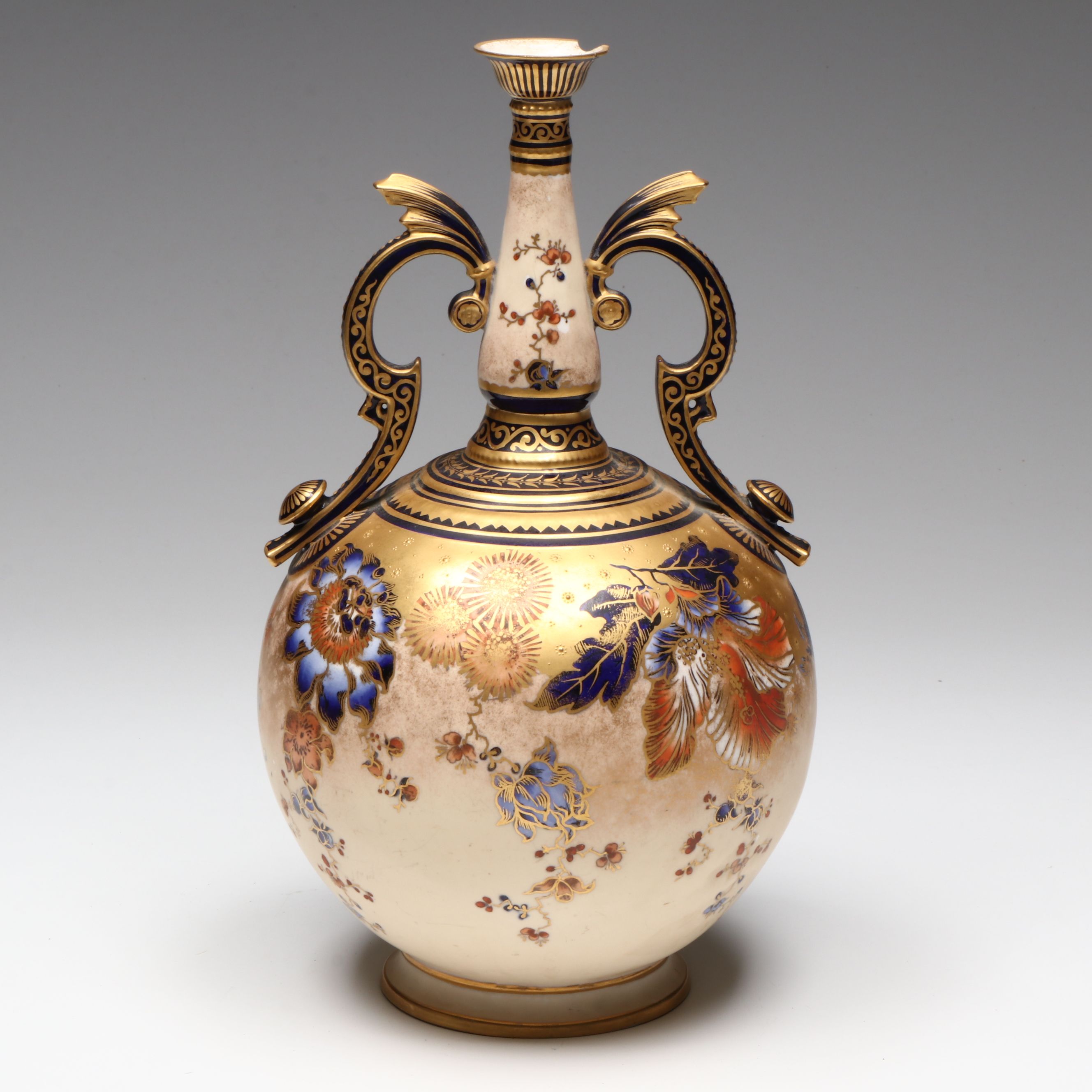 Royal Crown Derby Floral Gold Gilt Bone China Vase, 1889