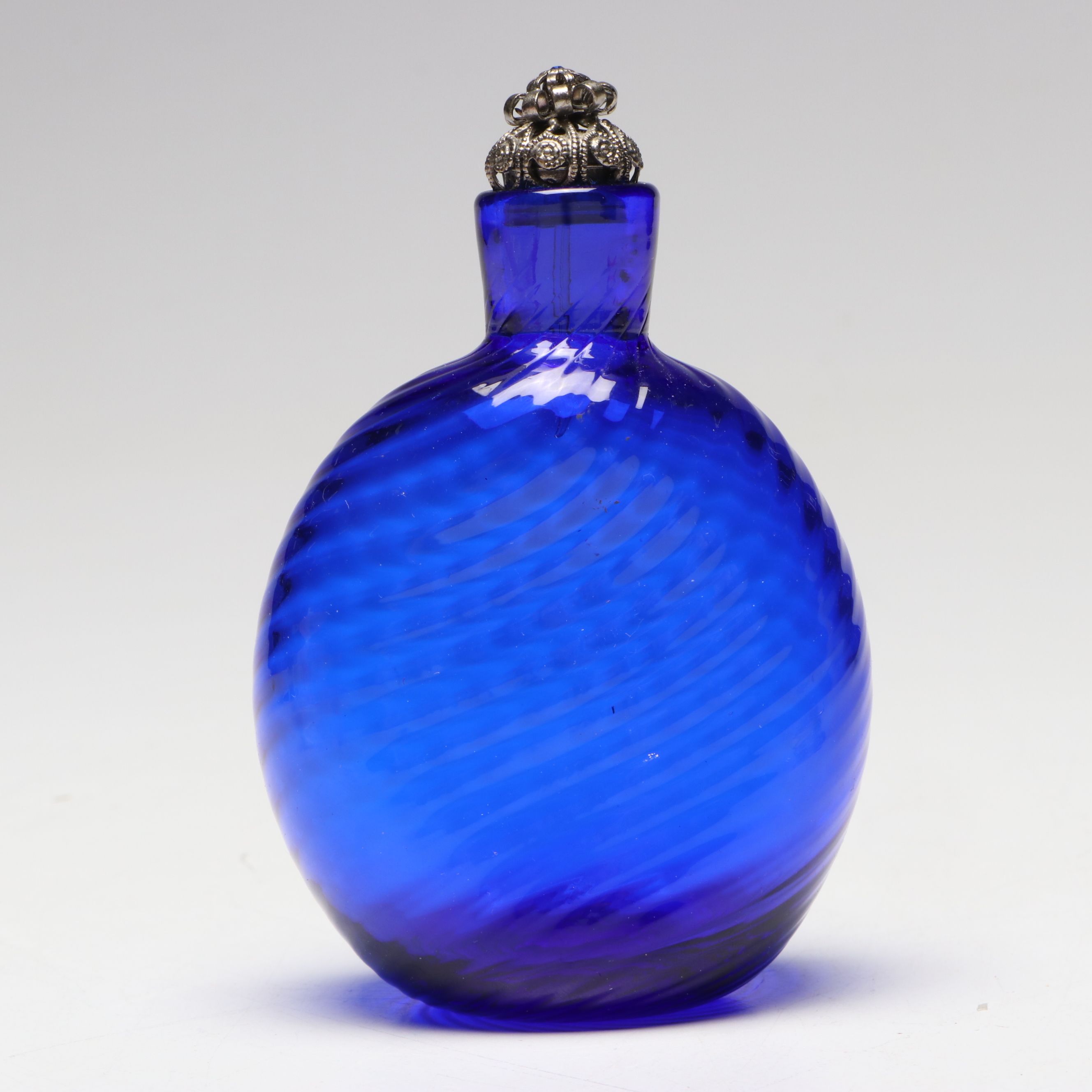 English Sterling Capped Cut Glass Bottle and Pairpoint Handblown Cobalt Glass