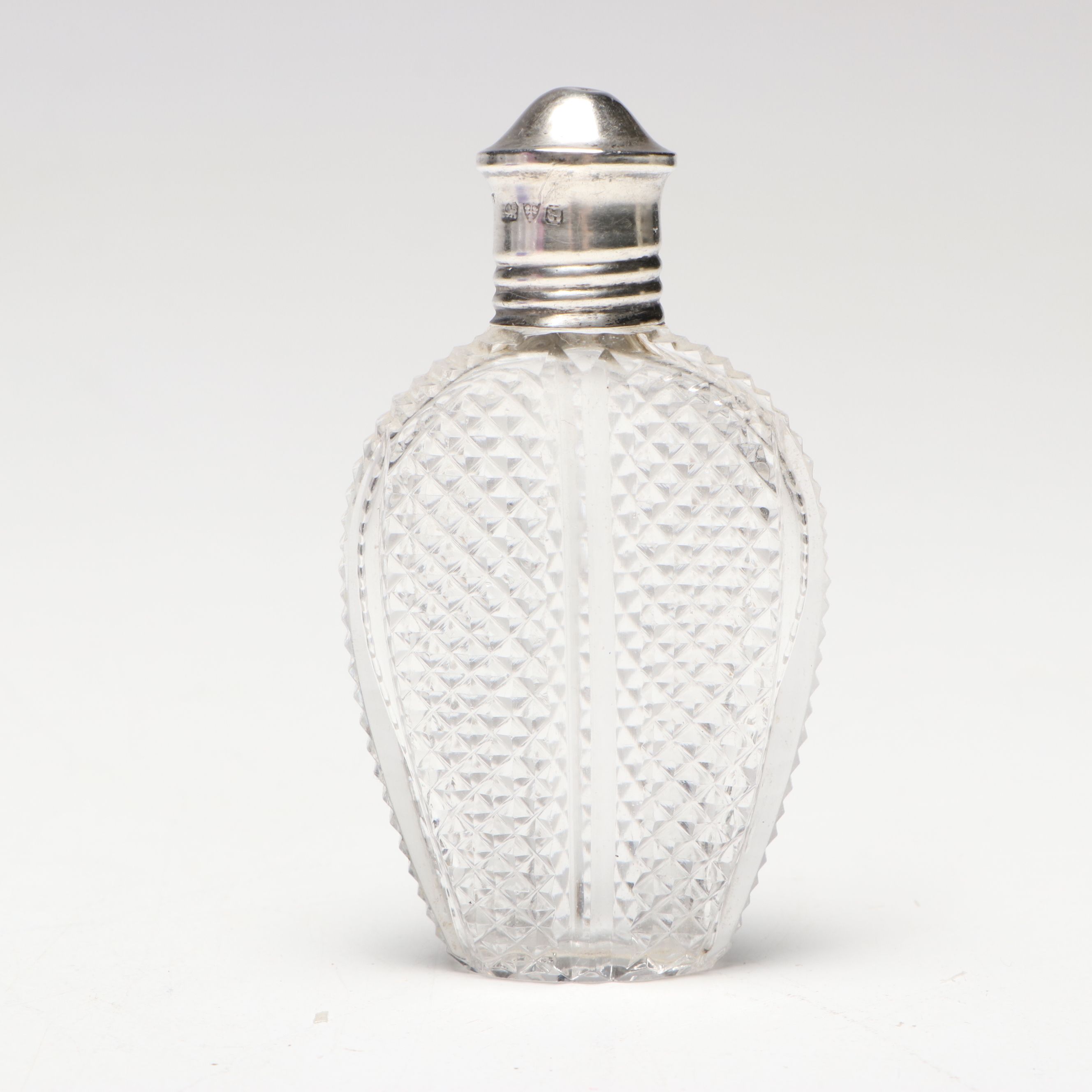 English Sterling Capped Cut Glass Bottle and Pairpoint Handblown Cobalt Glass