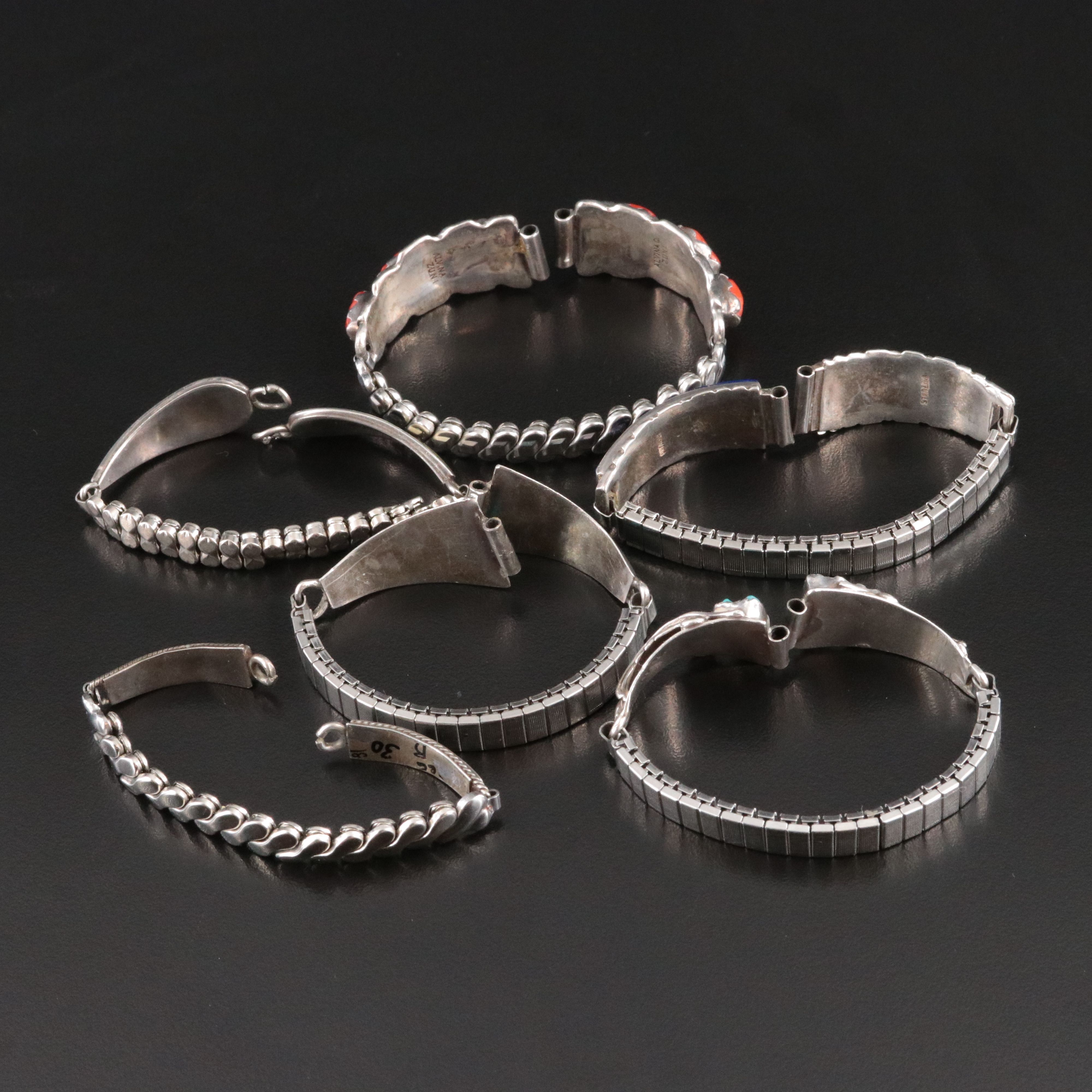 Southwestern Sterling and Stainless Steel Coral and Turquoise Watch Bands