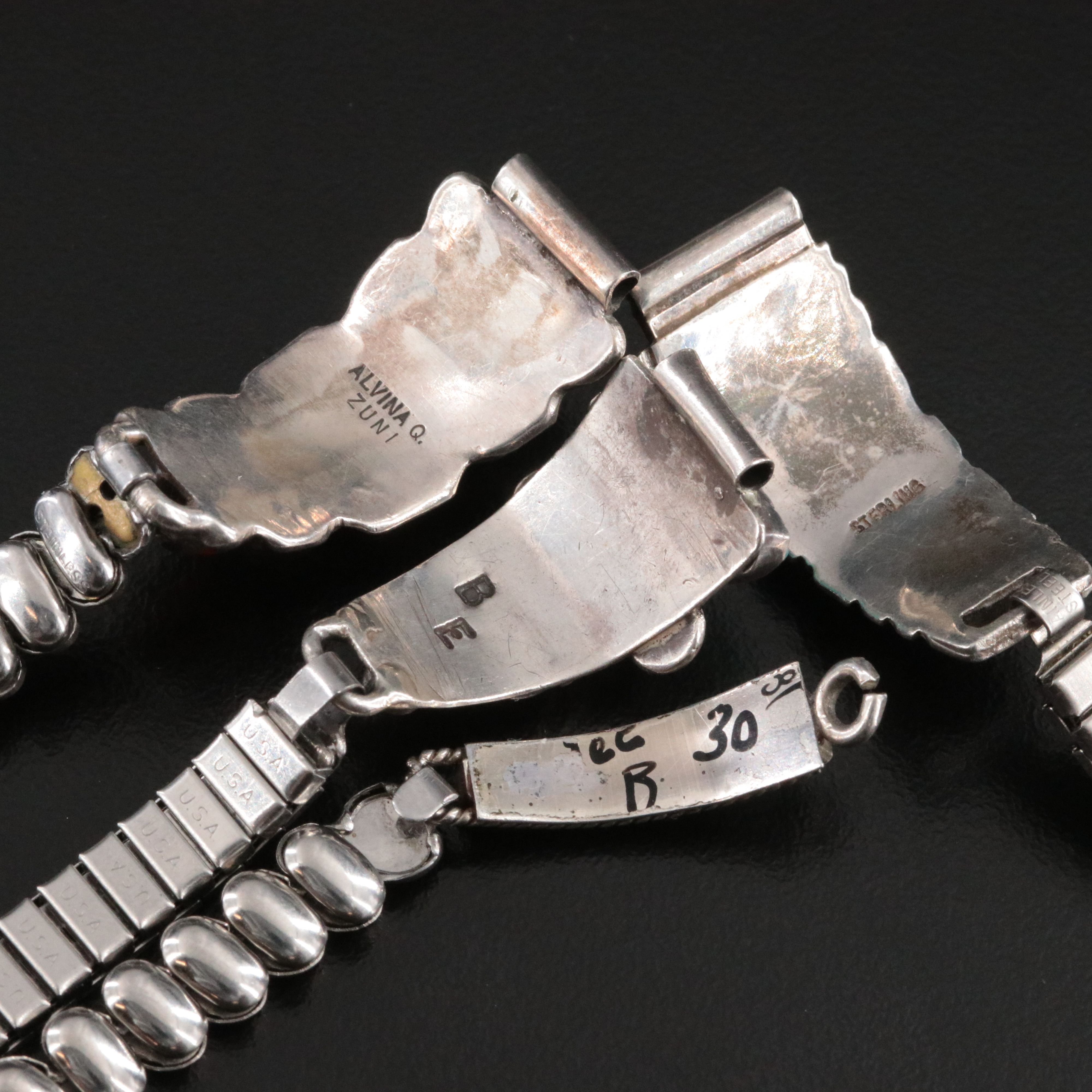 Southwestern Sterling and Stainless Steel Coral and Turquoise Watch Bands