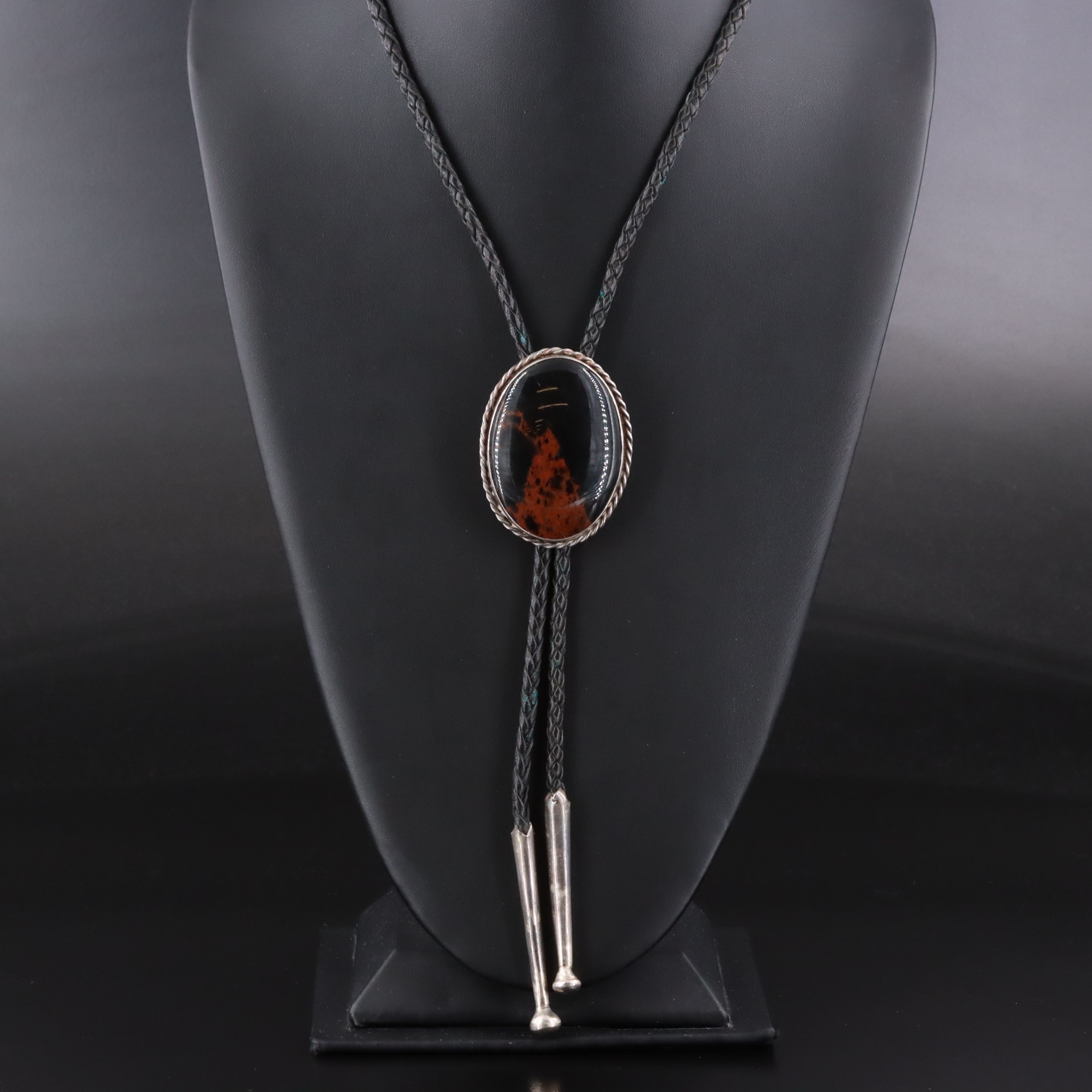 Sterling and 900 Silver Mahogany Obsidian Bolo