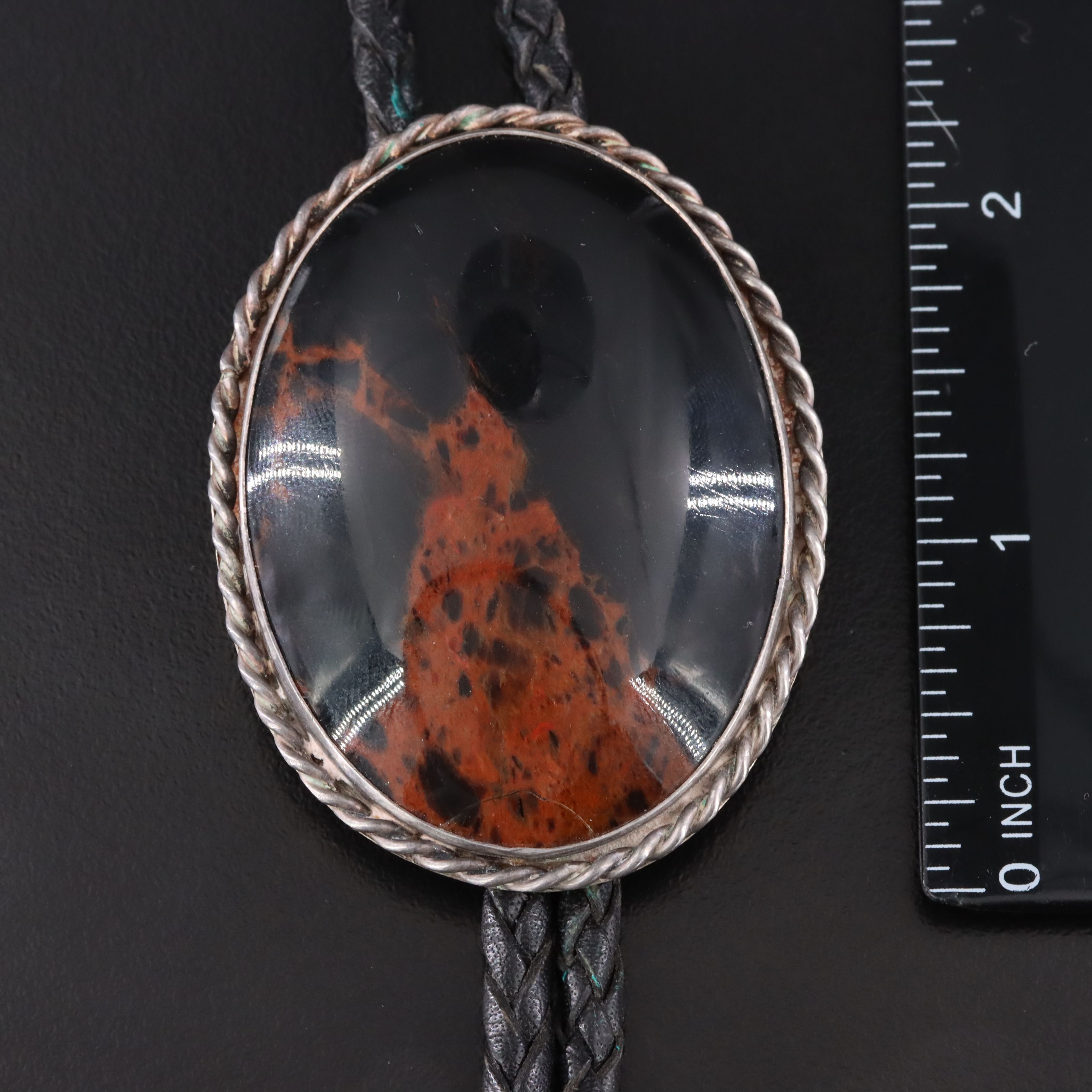 Sterling and 900 Silver Mahogany Obsidian Bolo