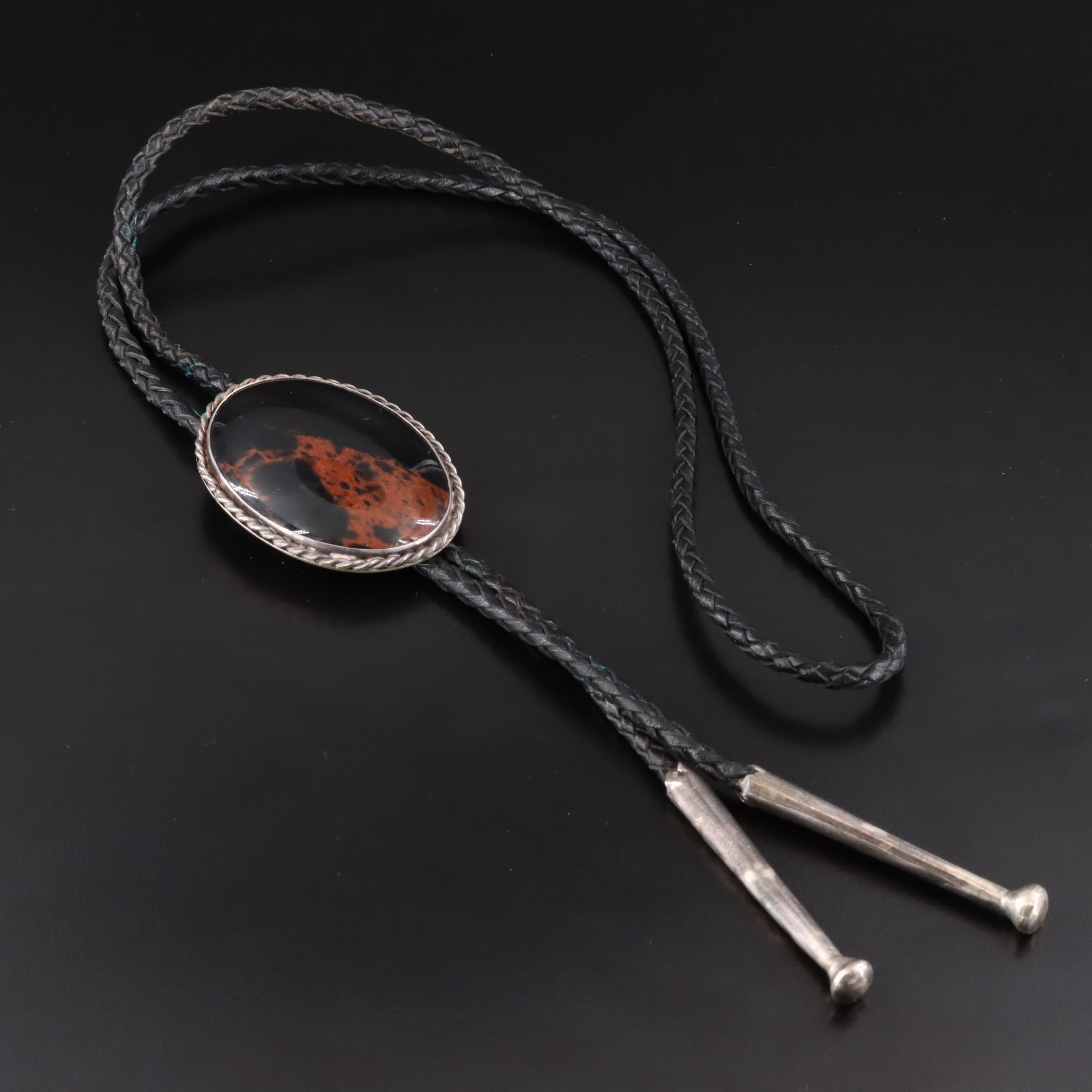 Sterling and 900 Silver Mahogany Obsidian Bolo