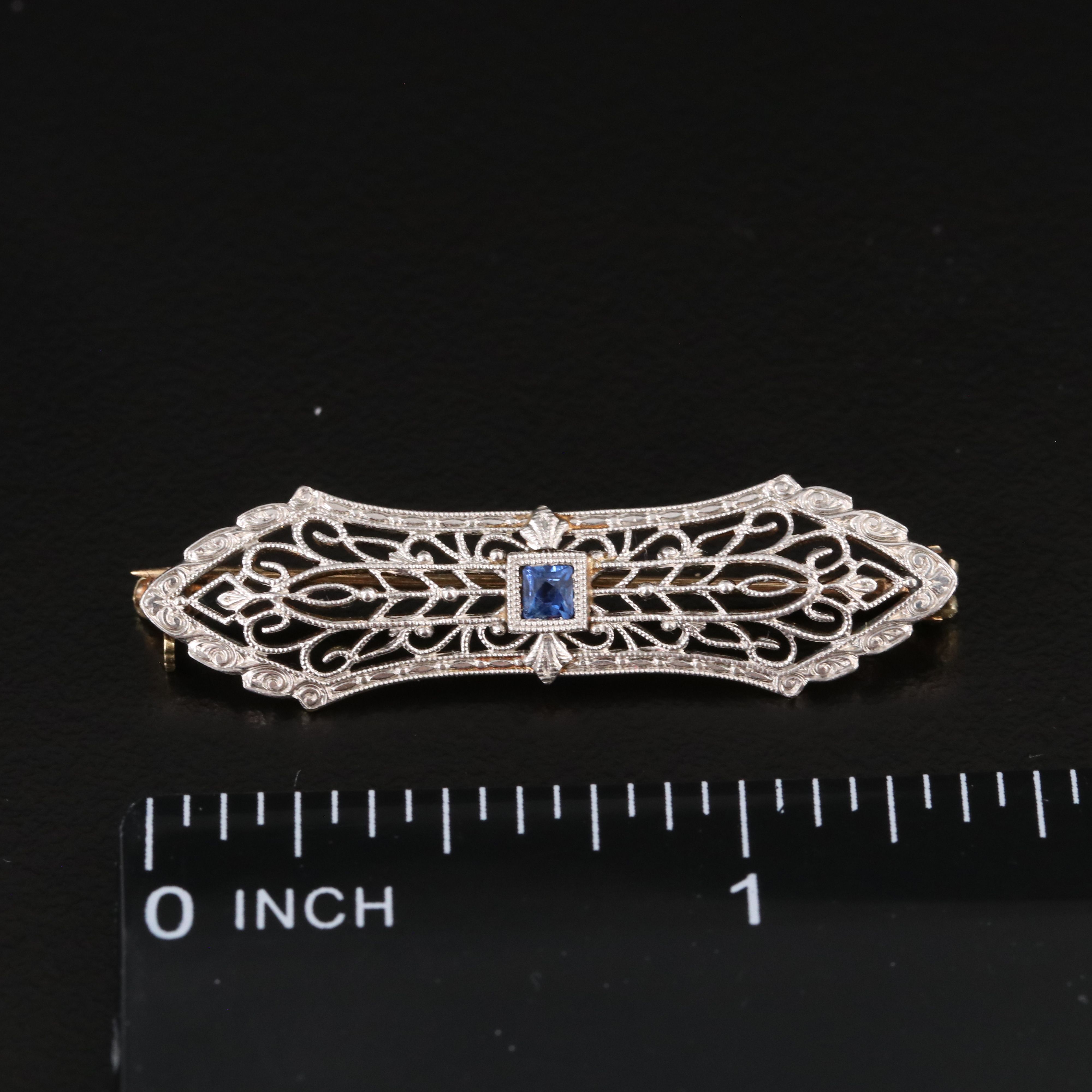 Krementz 14K Sapphire Bar Brooch with Platinum Front Trim
