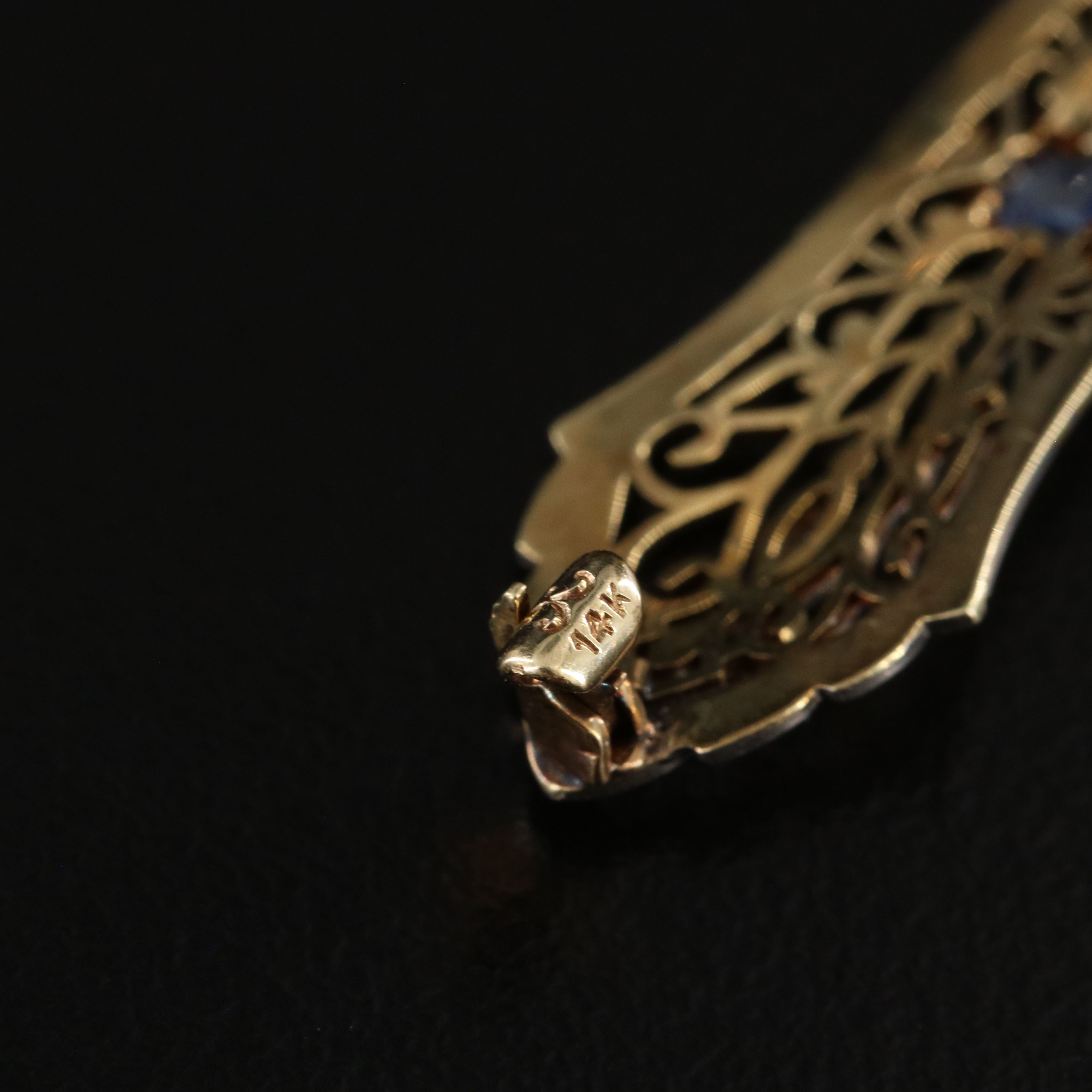 Krementz 14K Sapphire Bar Brooch with Platinum Front Trim