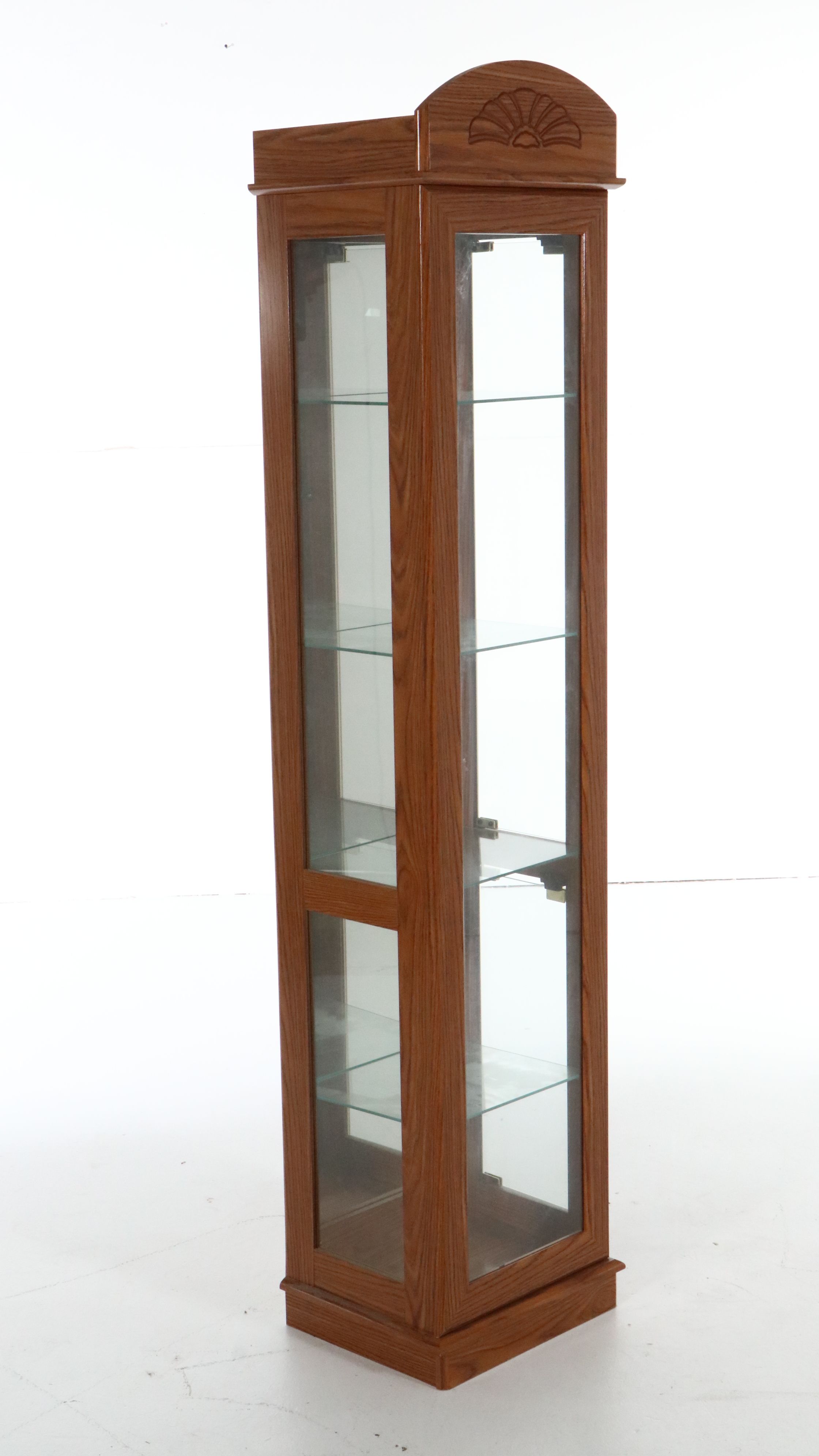 Traditional Style Illuminated Oak Narrow Curio Cabinet