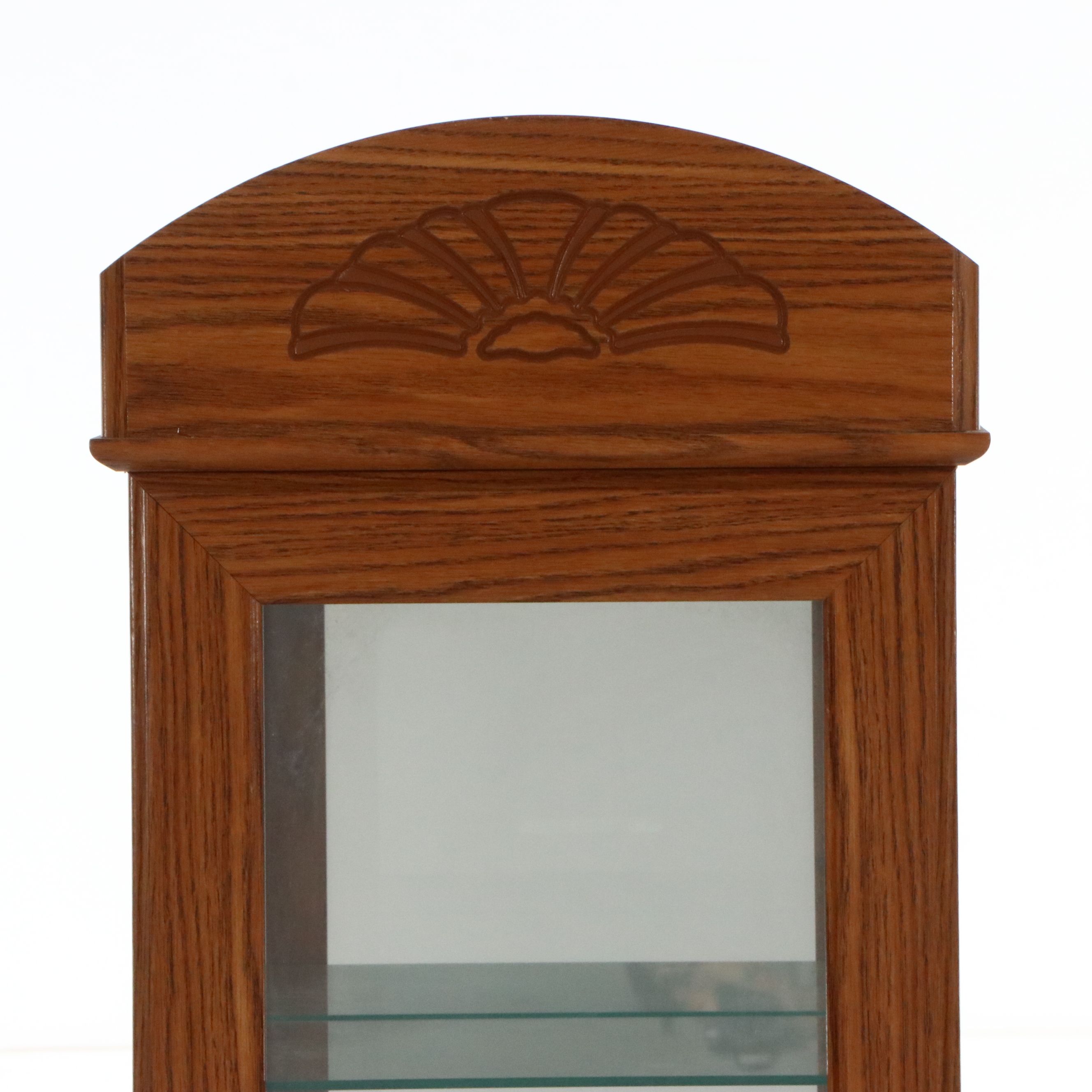Traditional Style Illuminated Oak Narrow Curio Cabinet