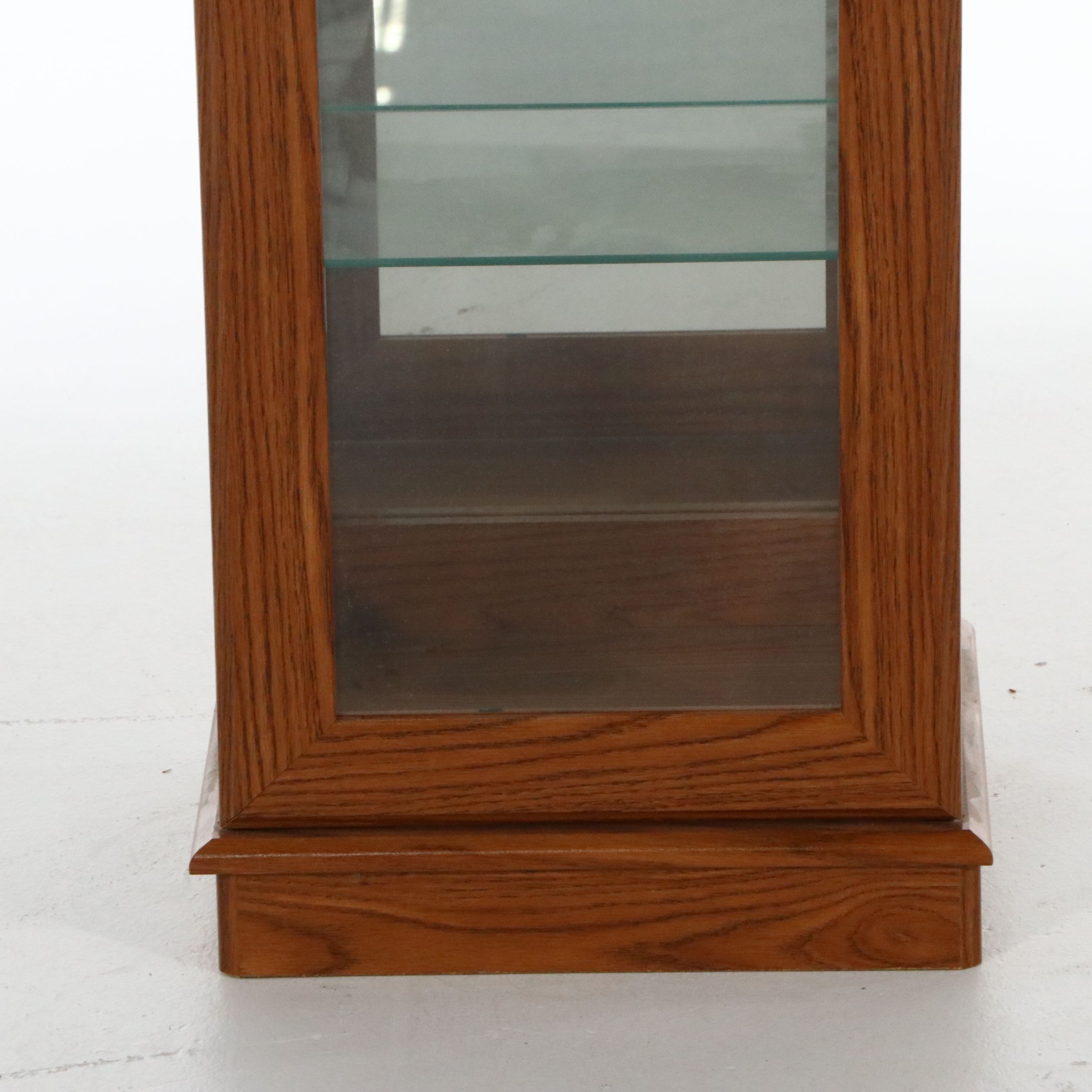 Traditional Style Illuminated Oak Narrow Curio Cabinet