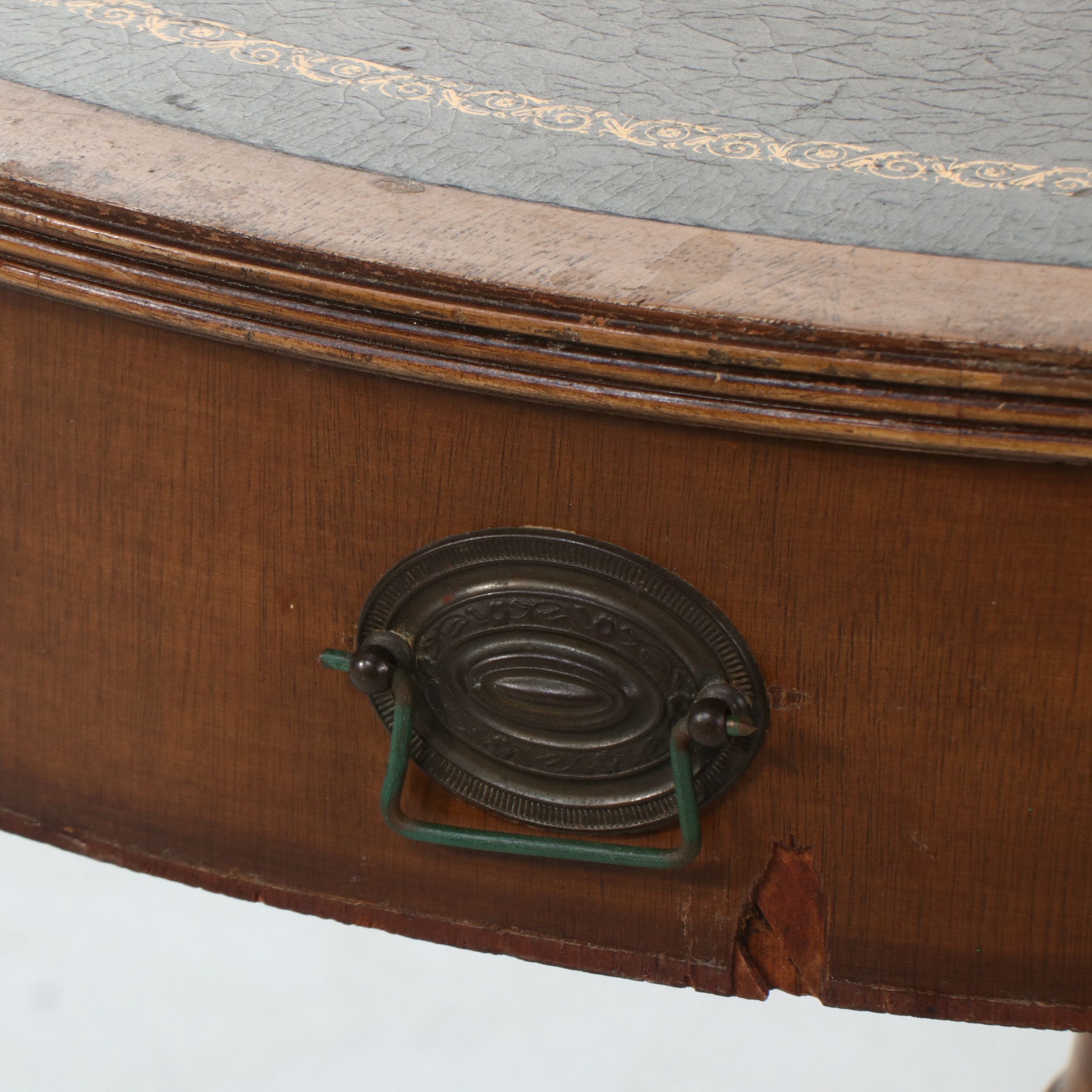 Duncan Phyfe Mahogany Drum Table with Tooled Leather Top