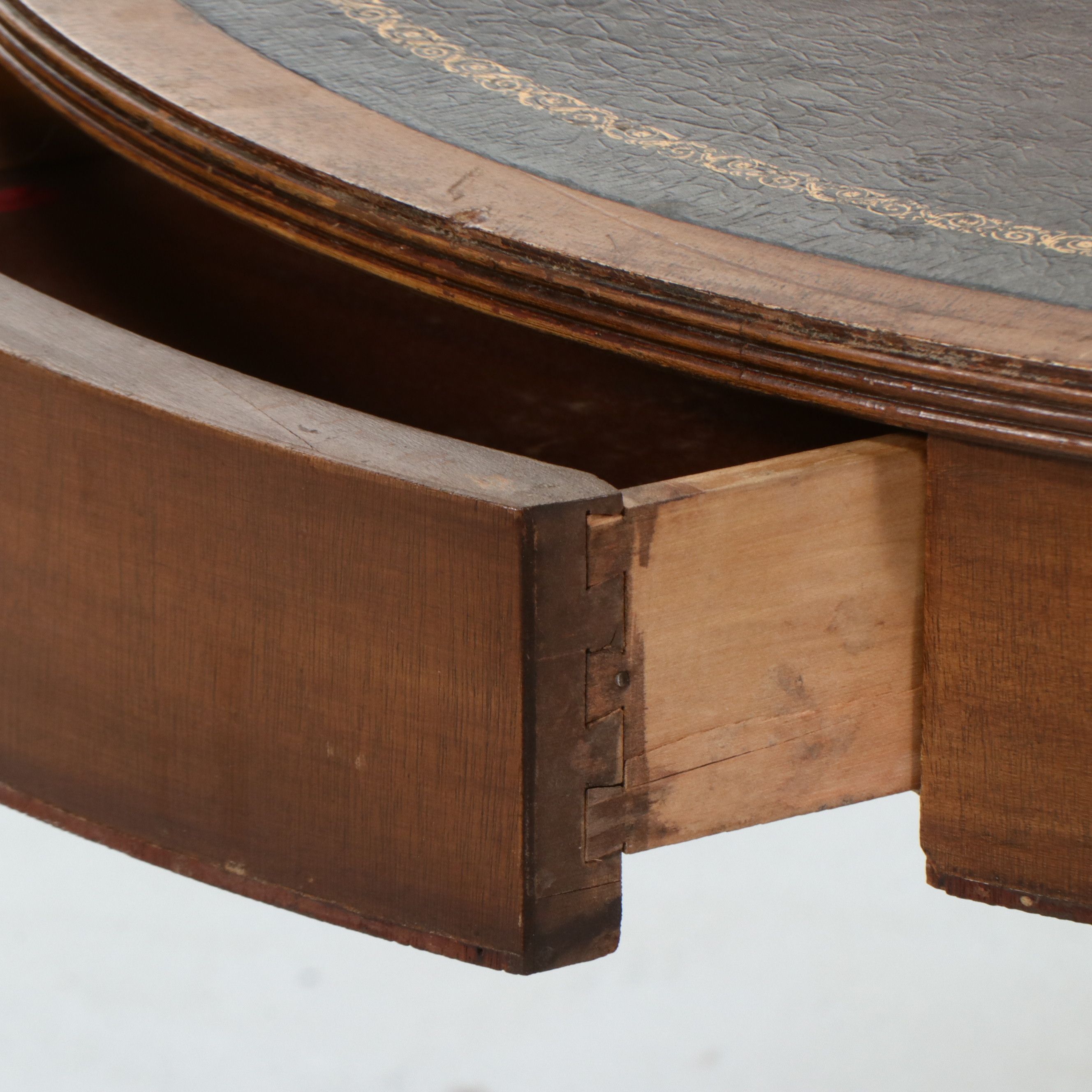 Duncan Phyfe Mahogany Drum Table with Tooled Leather Top