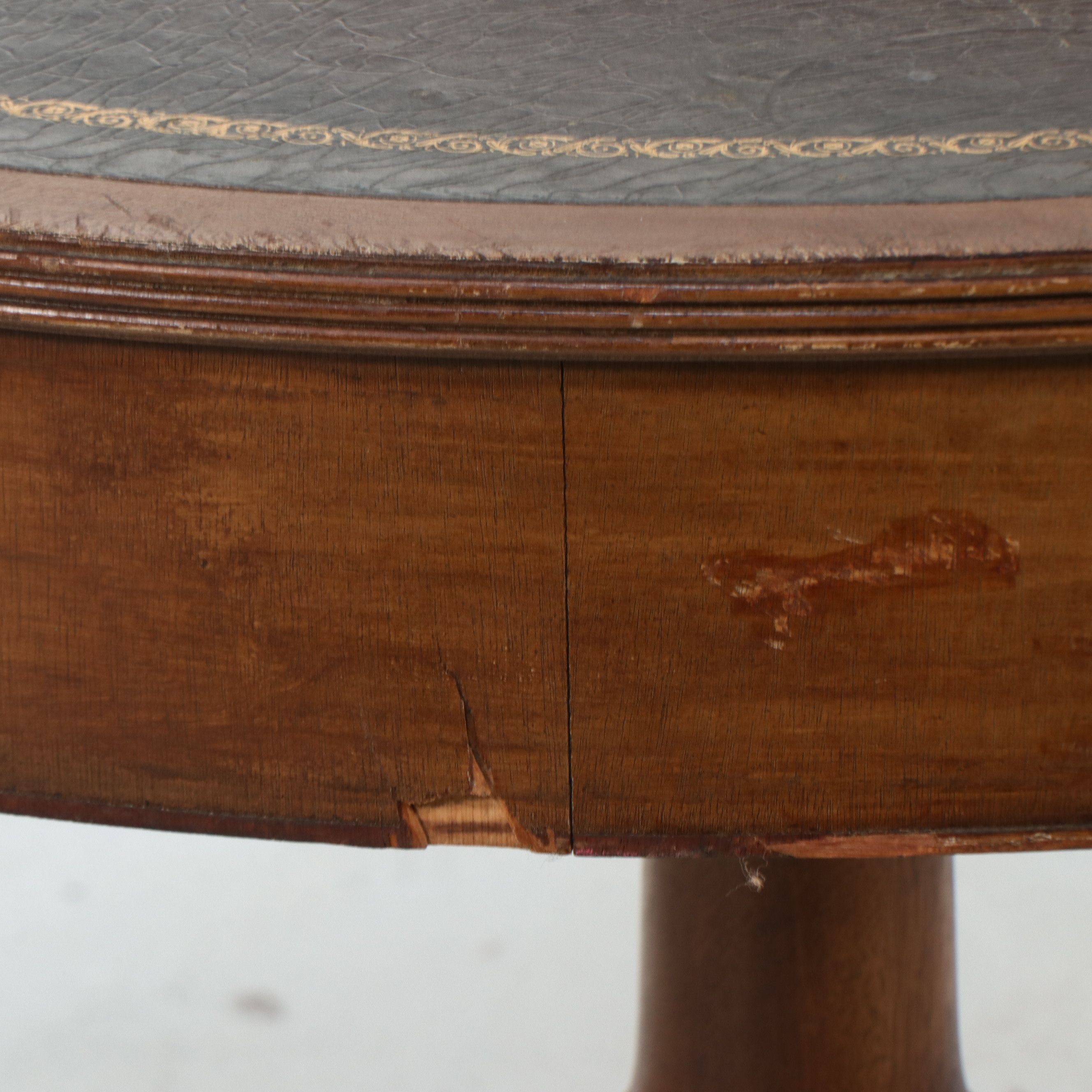 Duncan Phyfe Mahogany Drum Table with Tooled Leather Top
