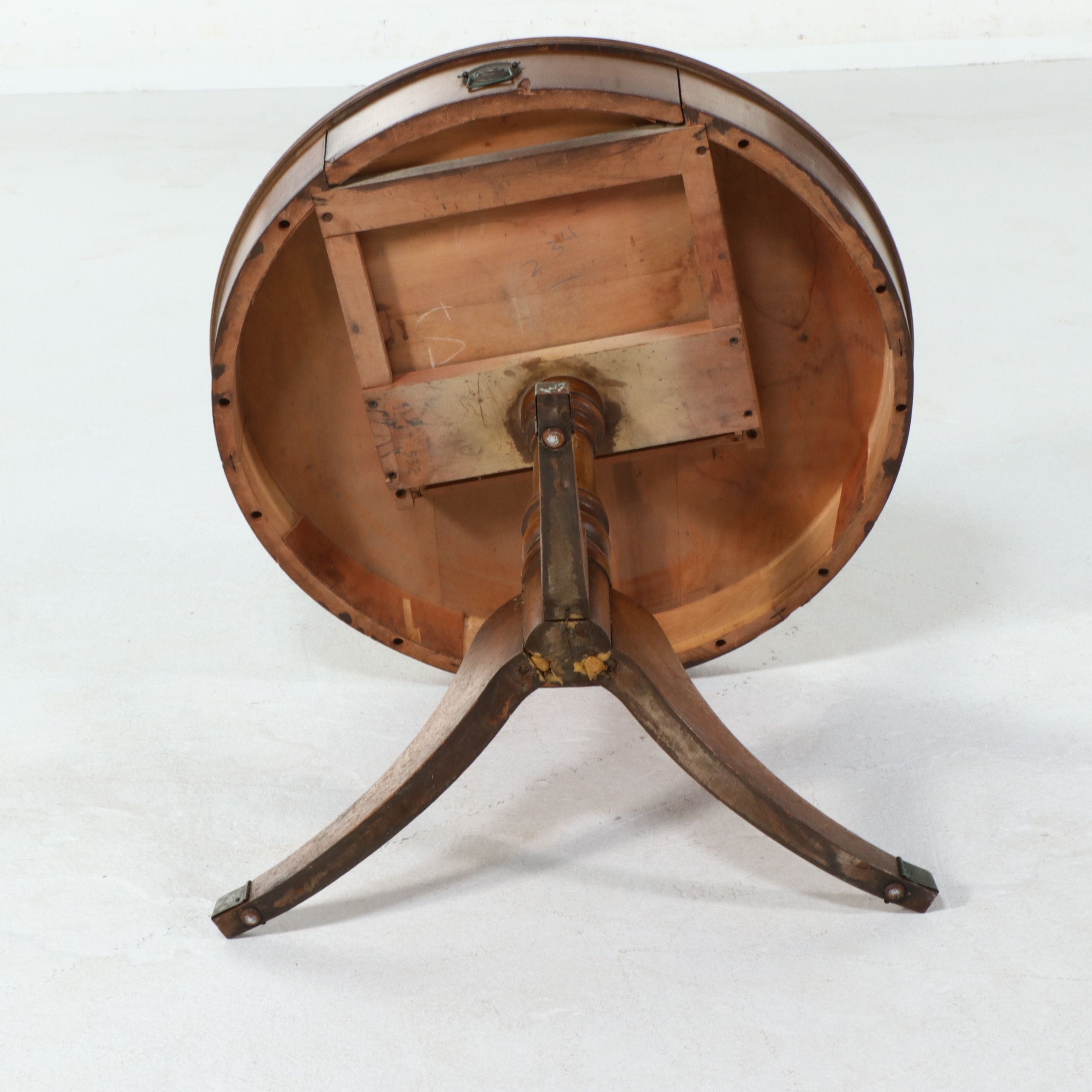 Duncan Phyfe Mahogany Drum Table with Tooled Leather Top