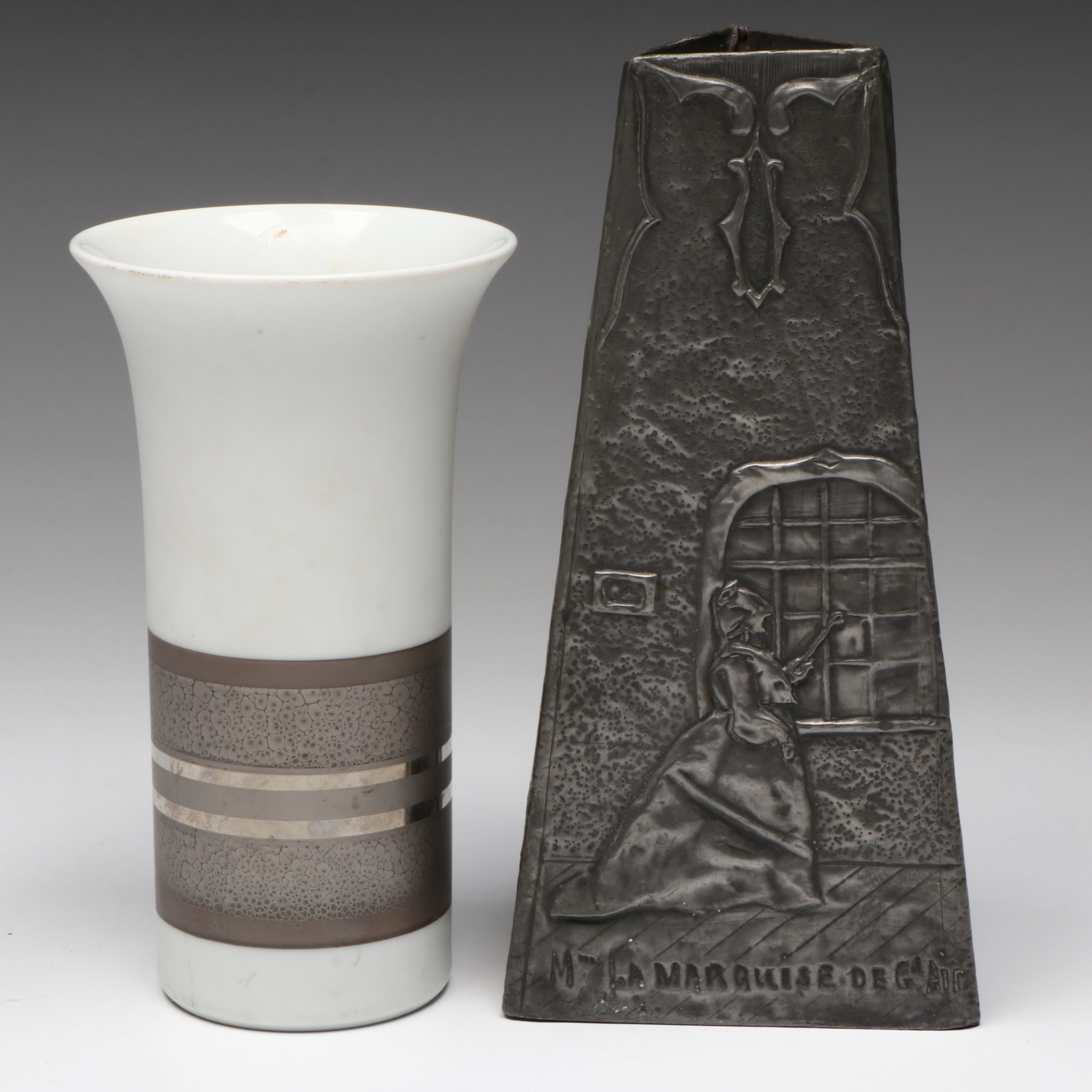 Italian Ceramic Dove Figure with Rosenthal Porcelain and Other Metal Vase