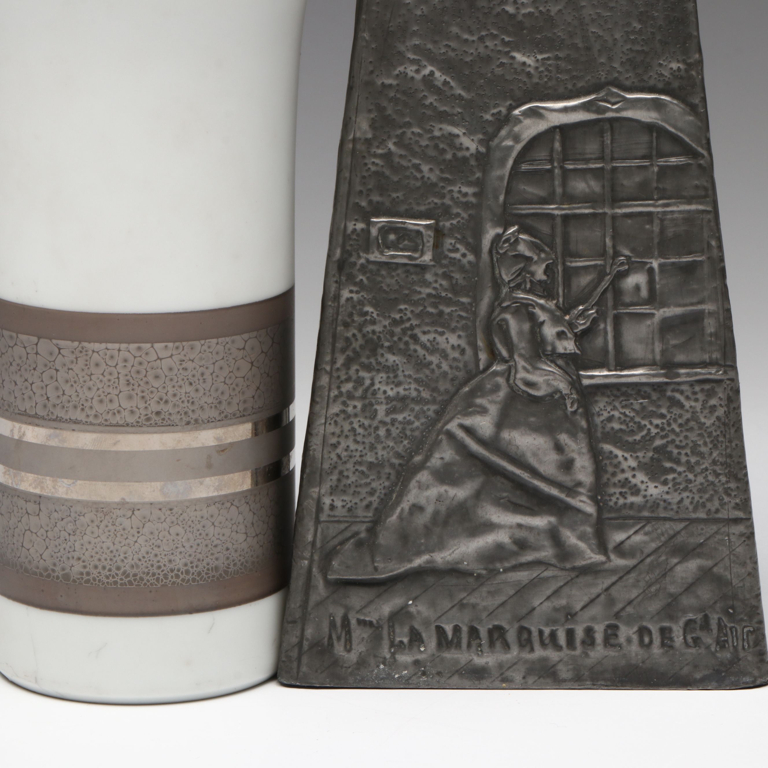 Italian Ceramic Dove Figure with Rosenthal Porcelain and Other Metal Vase