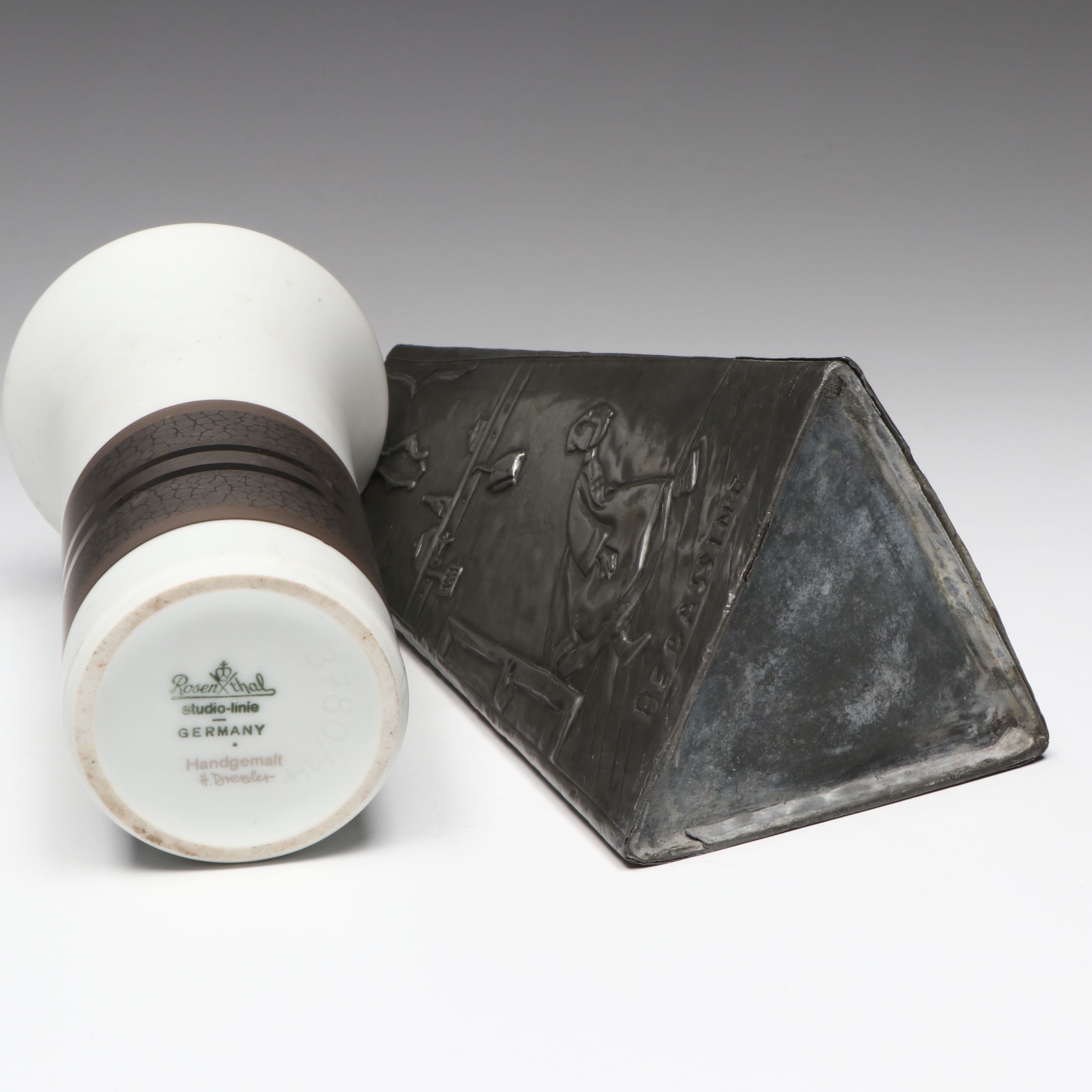 Italian Ceramic Dove Figure with Rosenthal Porcelain and Other Metal Vase