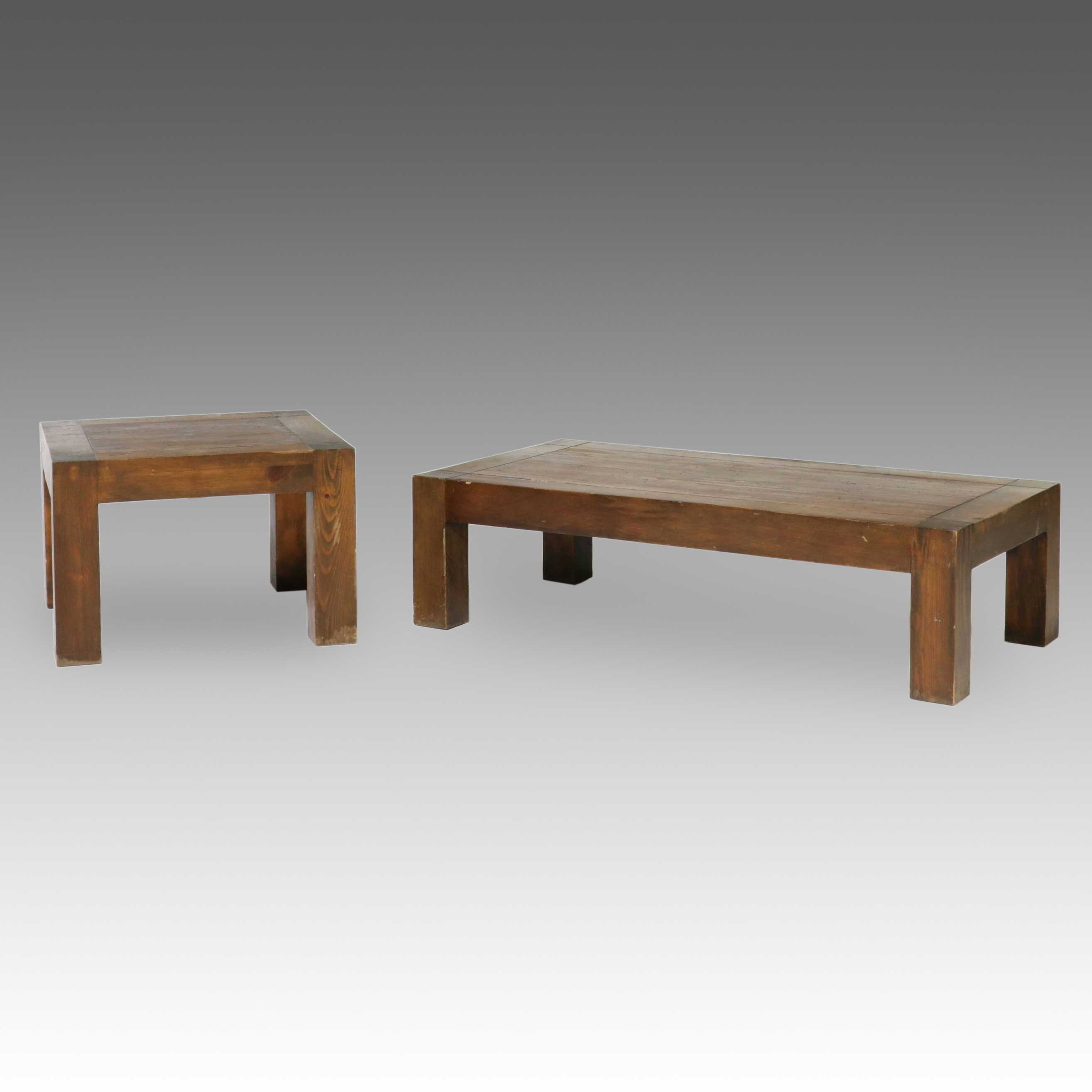 Brutalist Style Pine Coffee and End Table Set, Late 20th Century