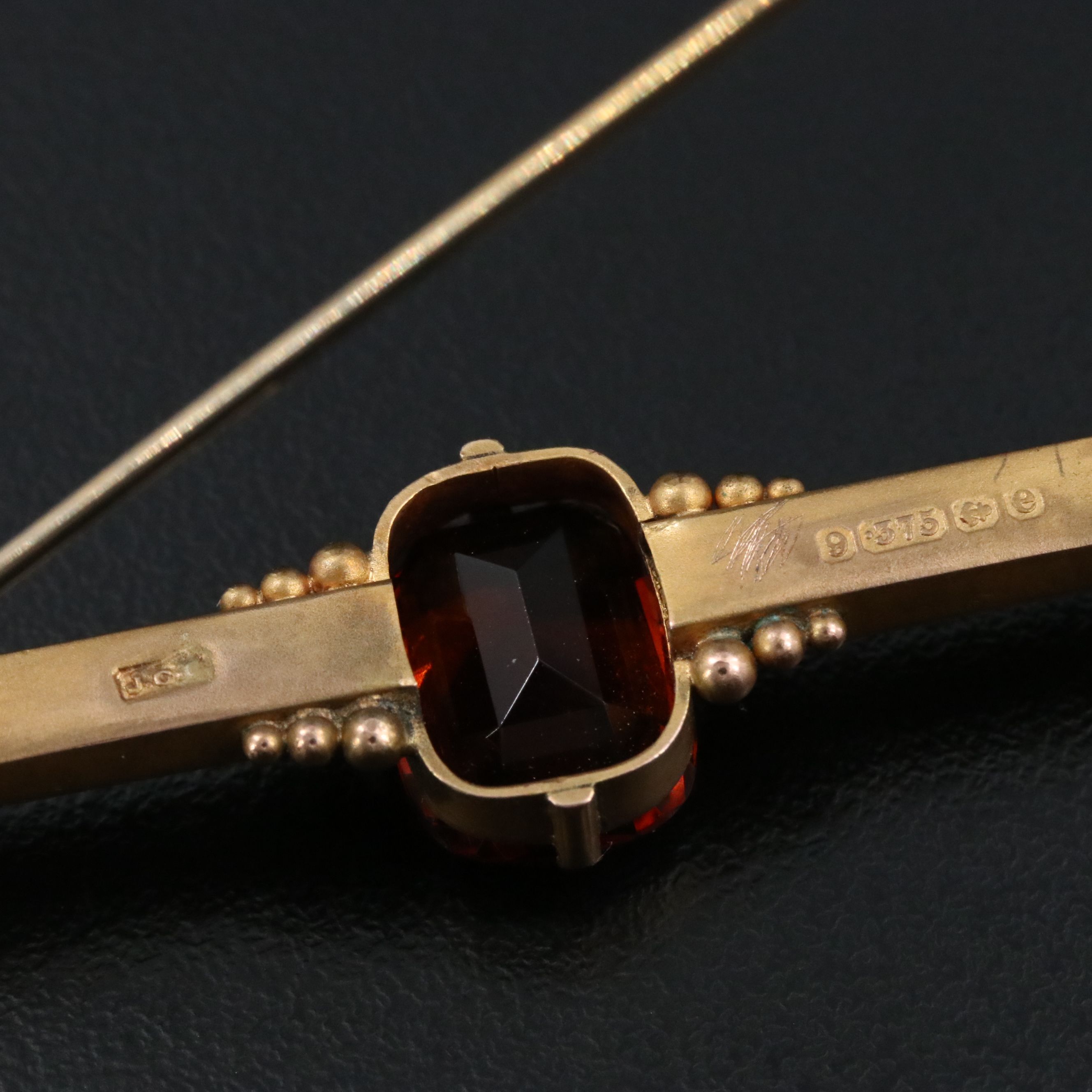 Antique 9K Citrine and Seed Pearl Bar Pin, Early 1900s