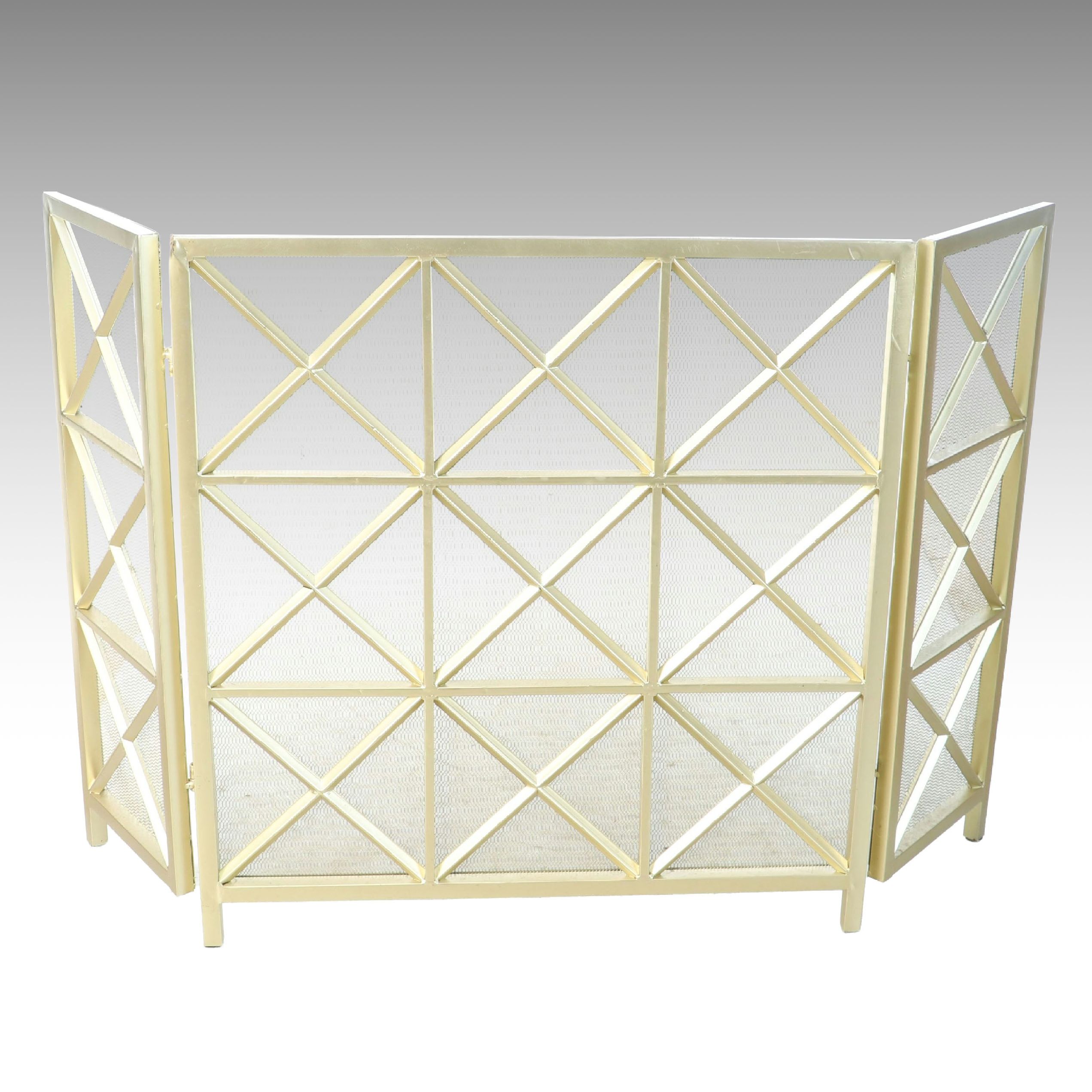 Contemporary Gold Finish Metal Fireplace Screen
