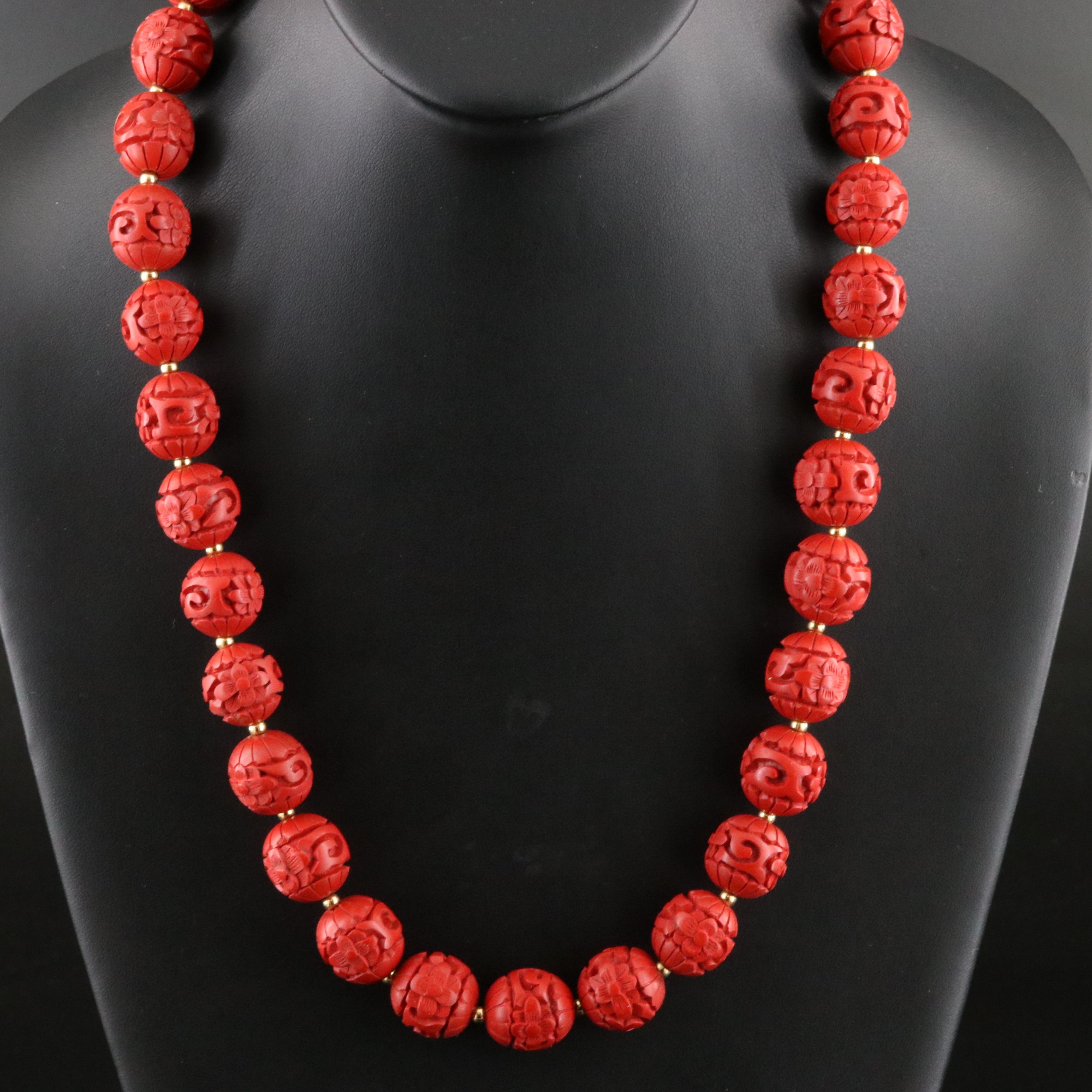 Chinese Lacquer Necklace with Sterling Clasp