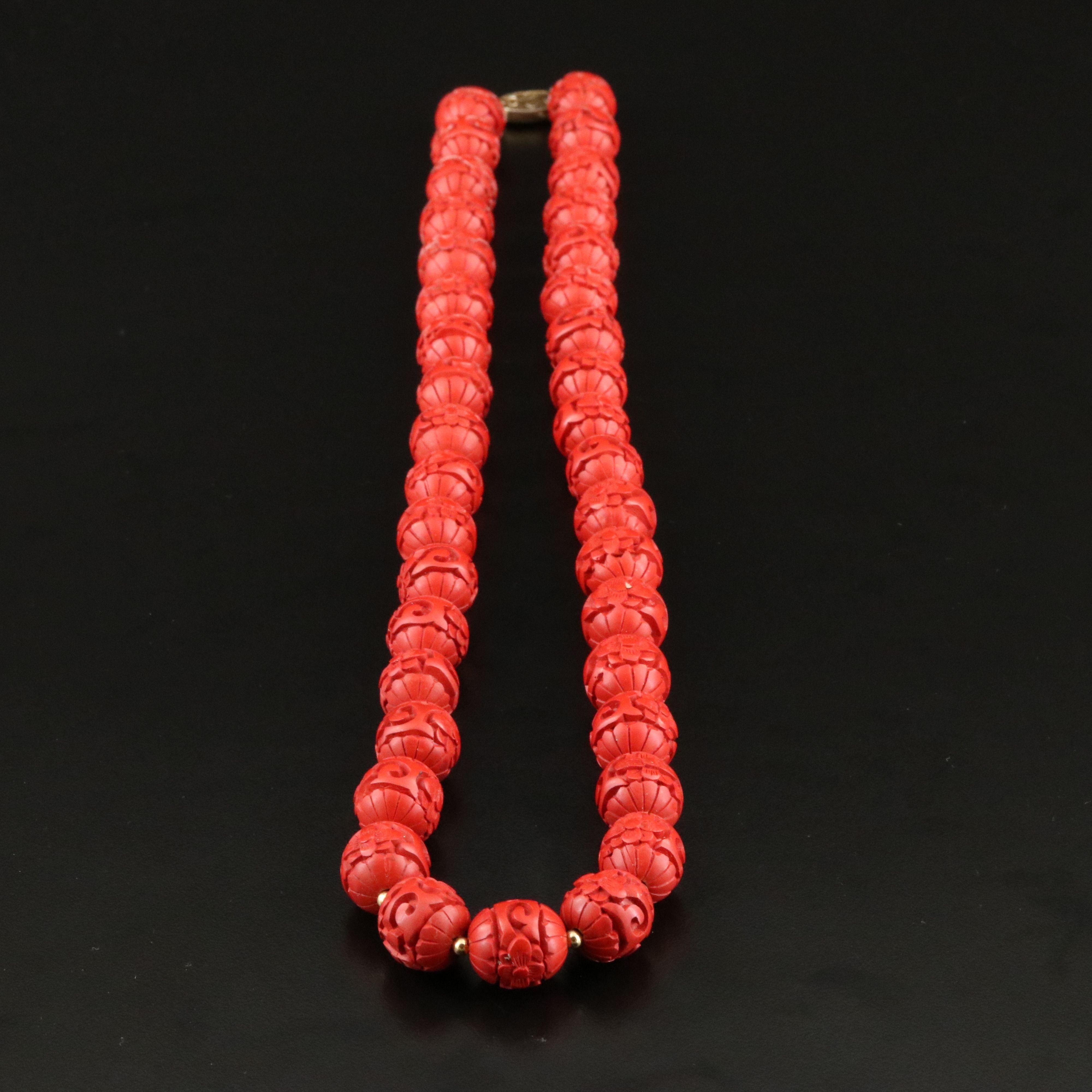 Chinese Lacquer Necklace with Sterling Clasp