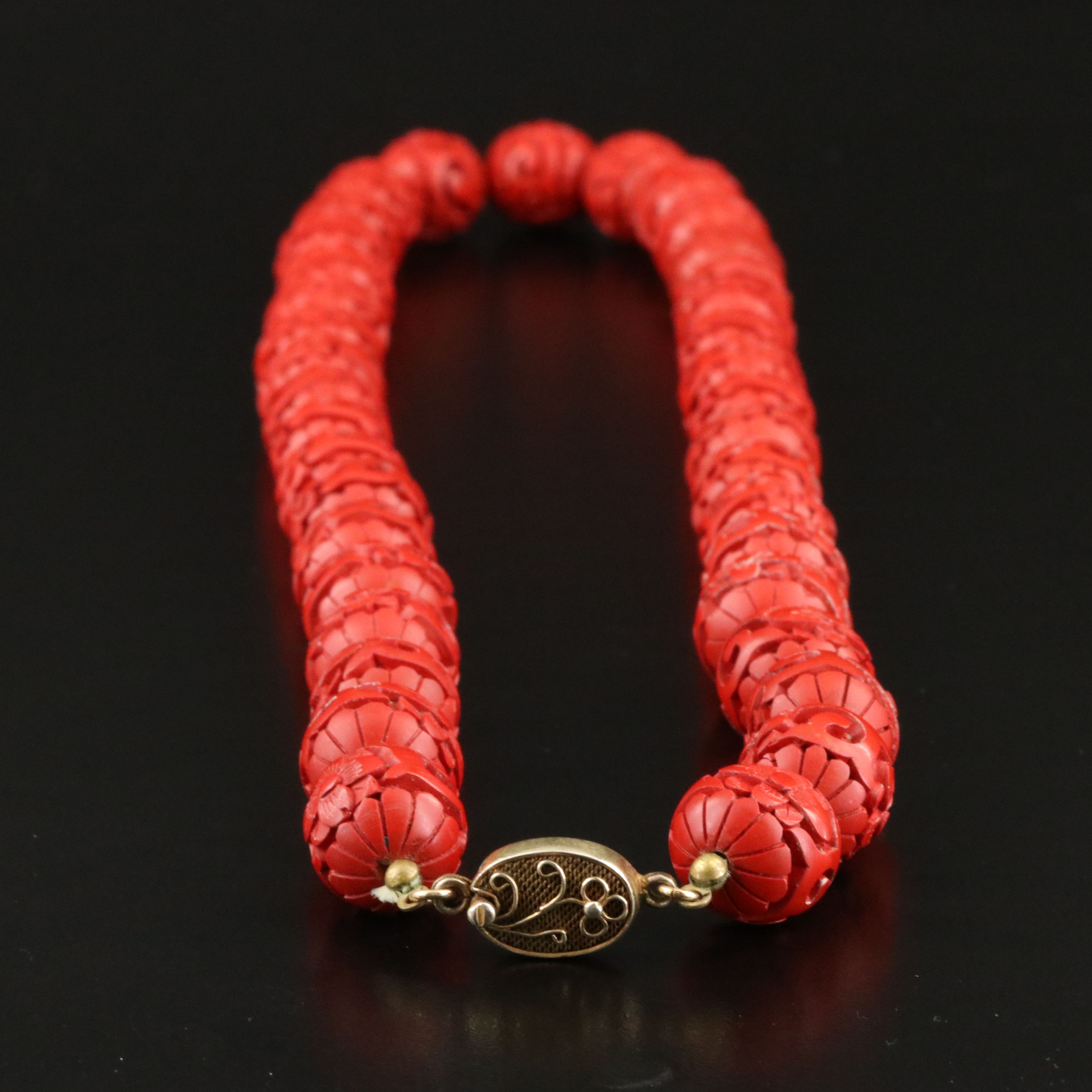 Chinese Lacquer Necklace with Sterling Clasp