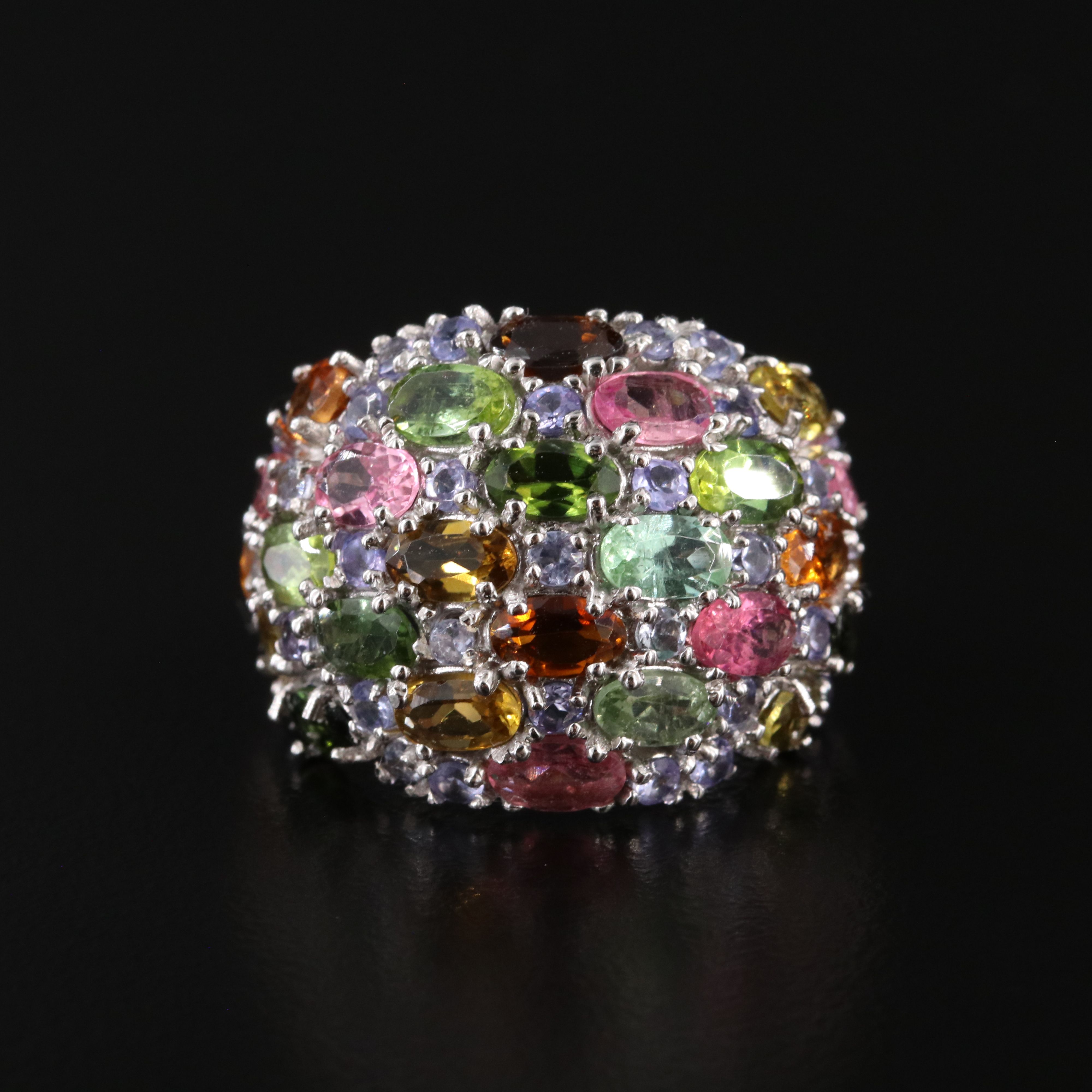 Sterling Tourmaline and Tanzanite Dome Ring