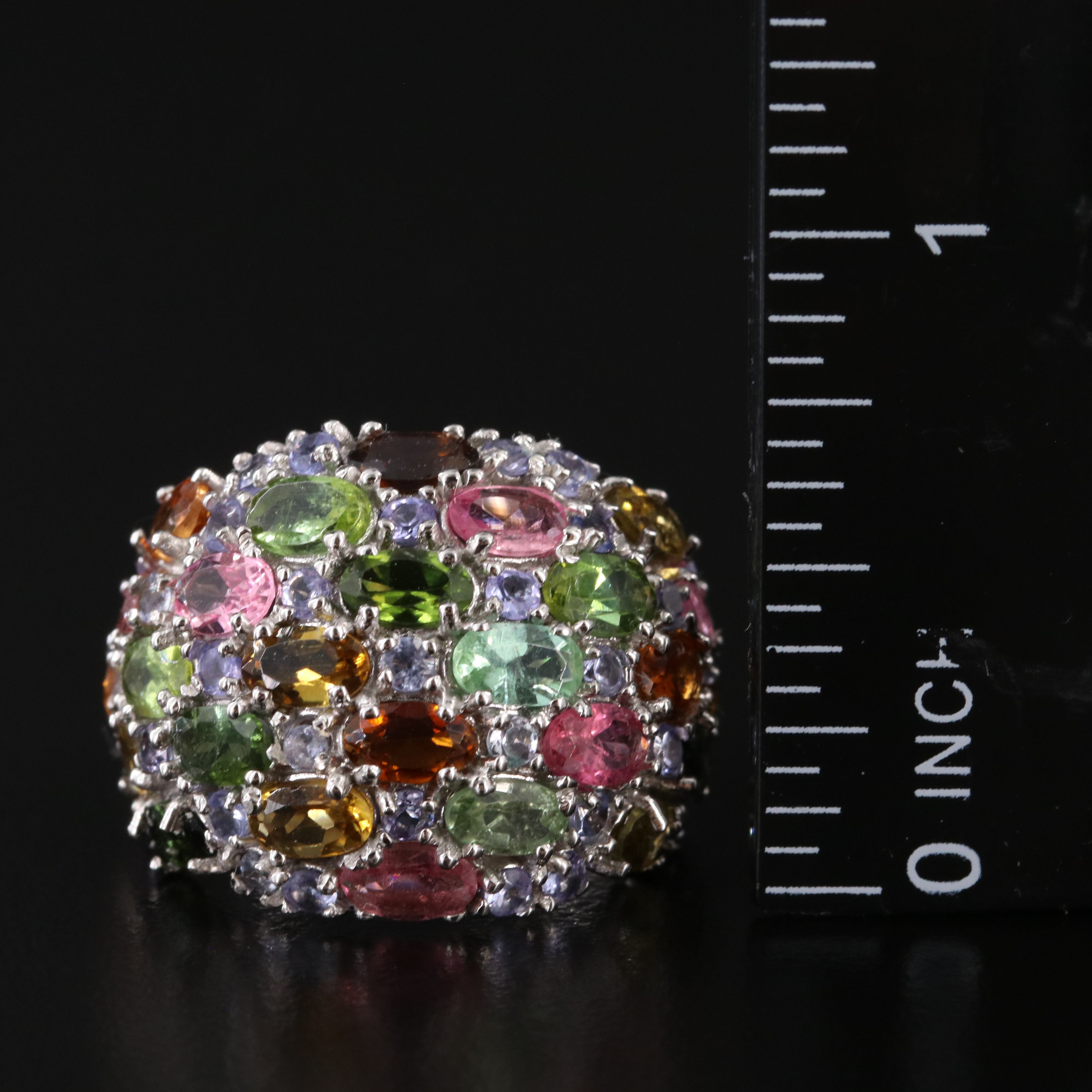 Sterling Tourmaline and Tanzanite Dome Ring