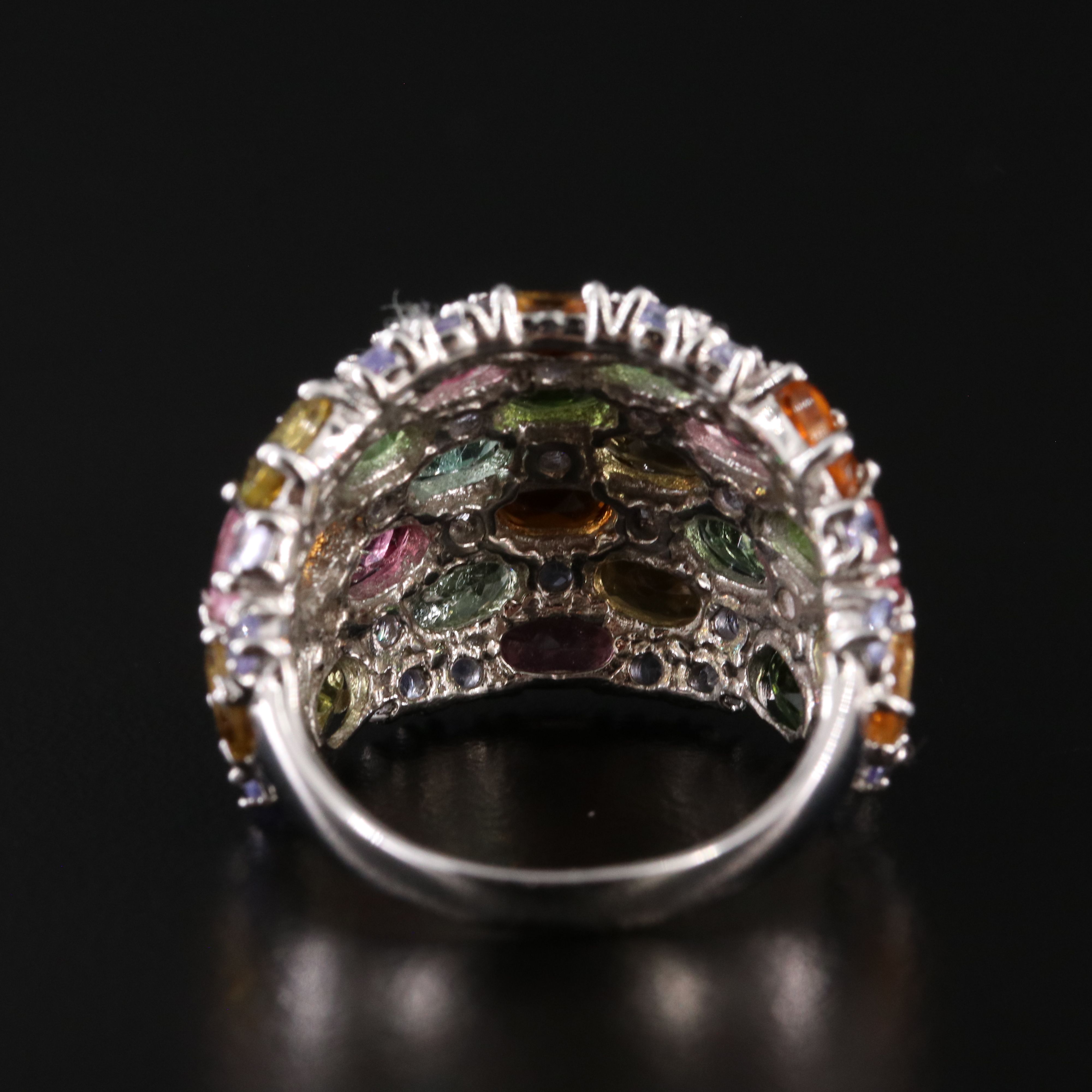 Sterling Tourmaline and Tanzanite Dome Ring