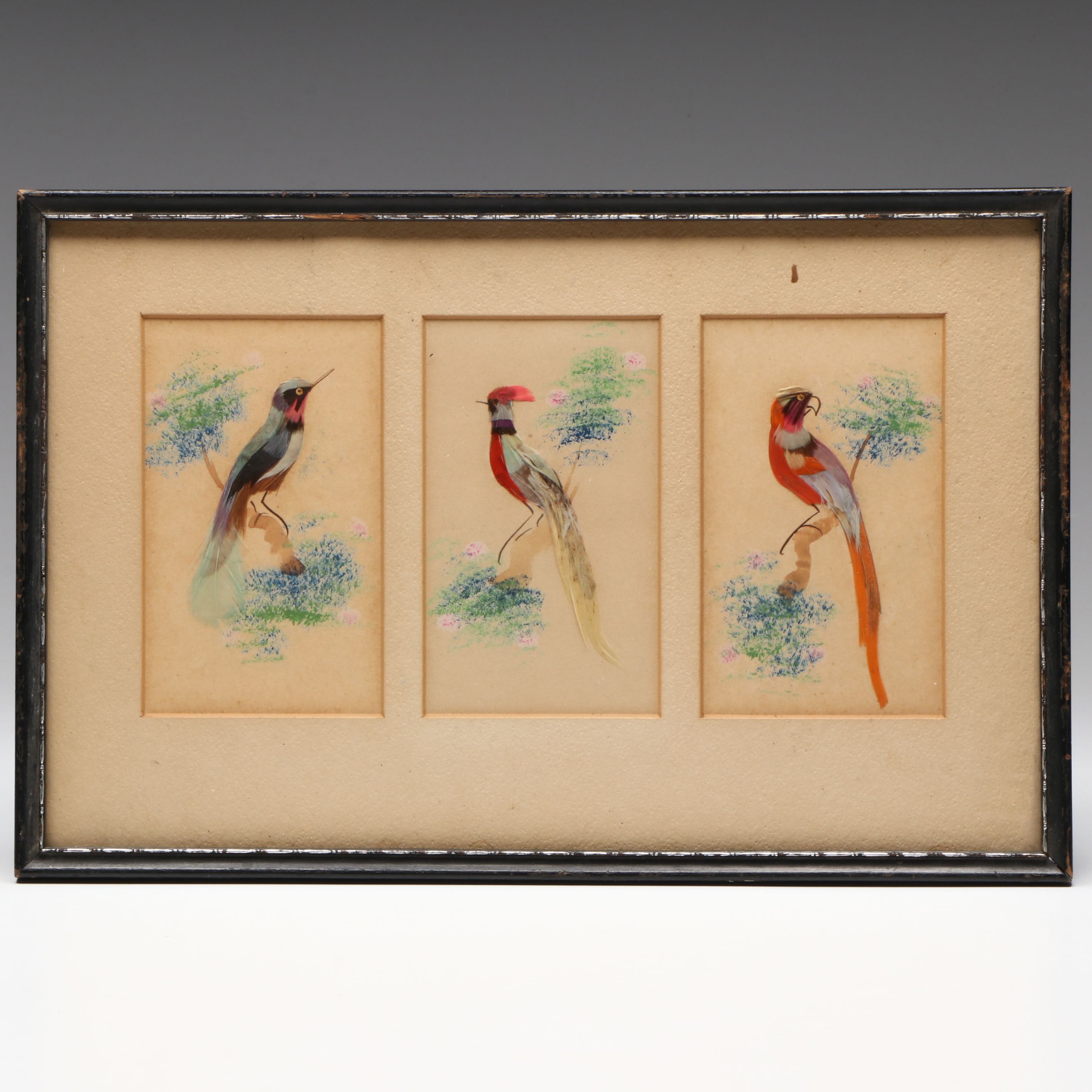 Chinese Feather Craft Collages of Birds