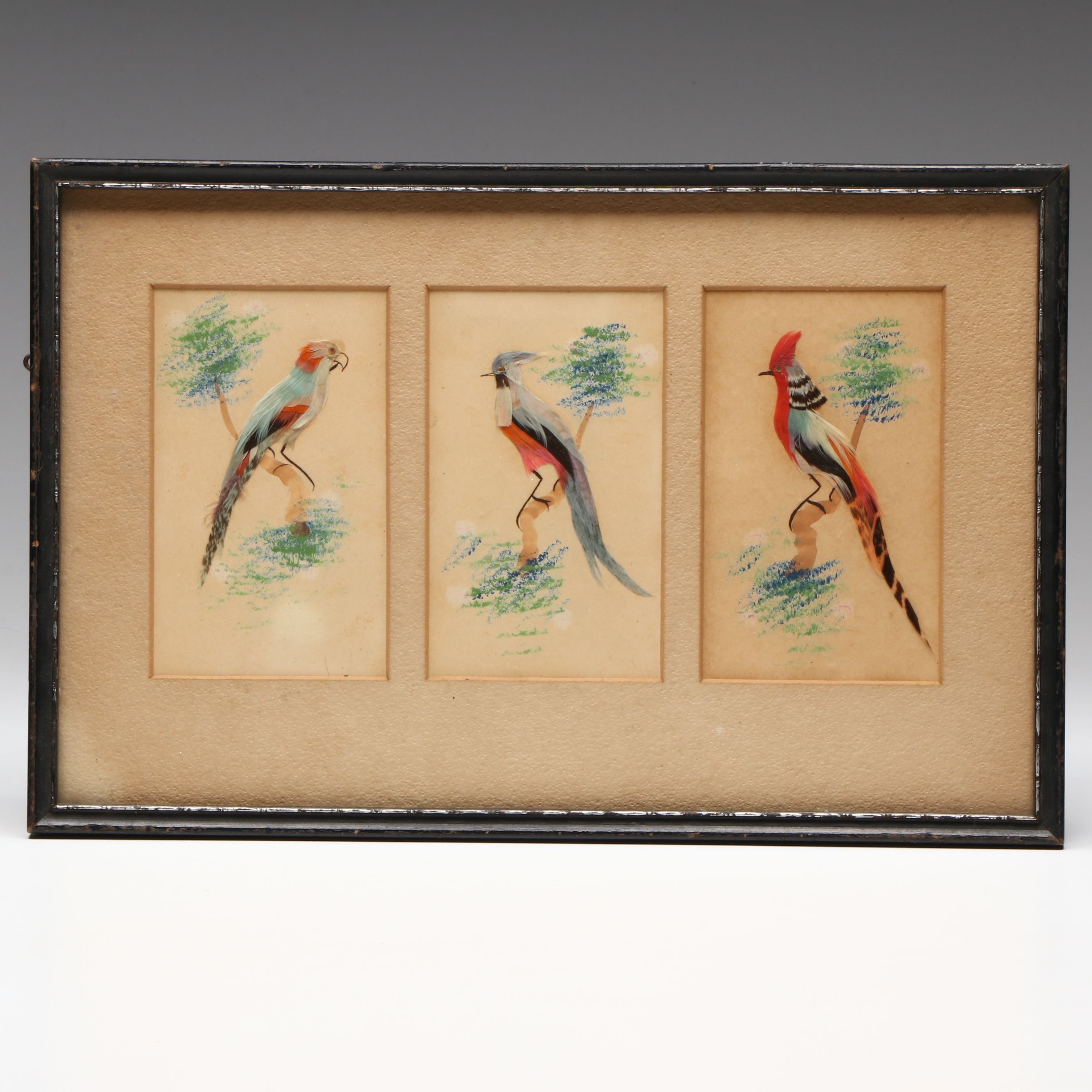 Chinese Feather Craft Collages of Birds