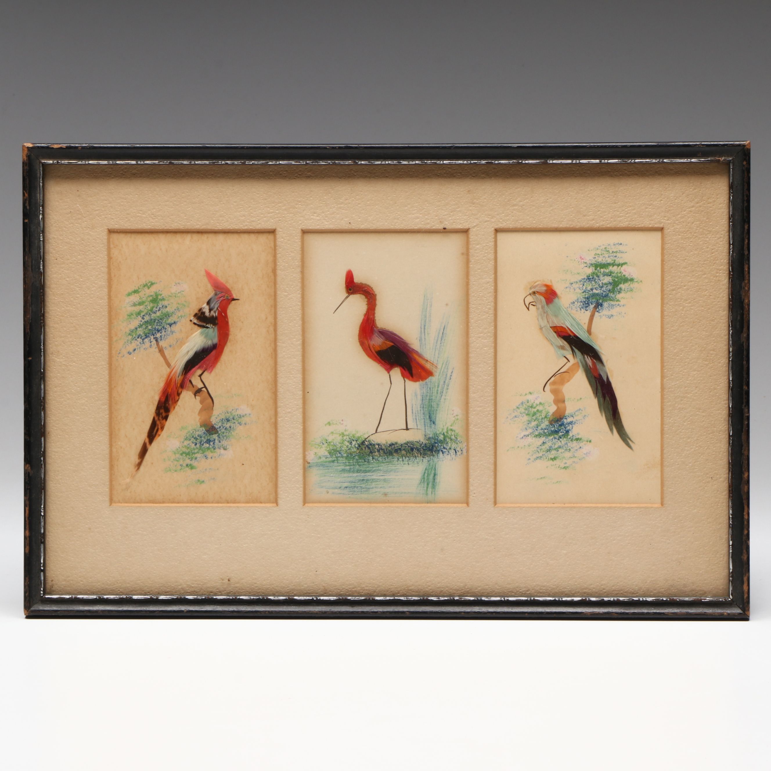 Chinese Feather Craft Collages of Birds