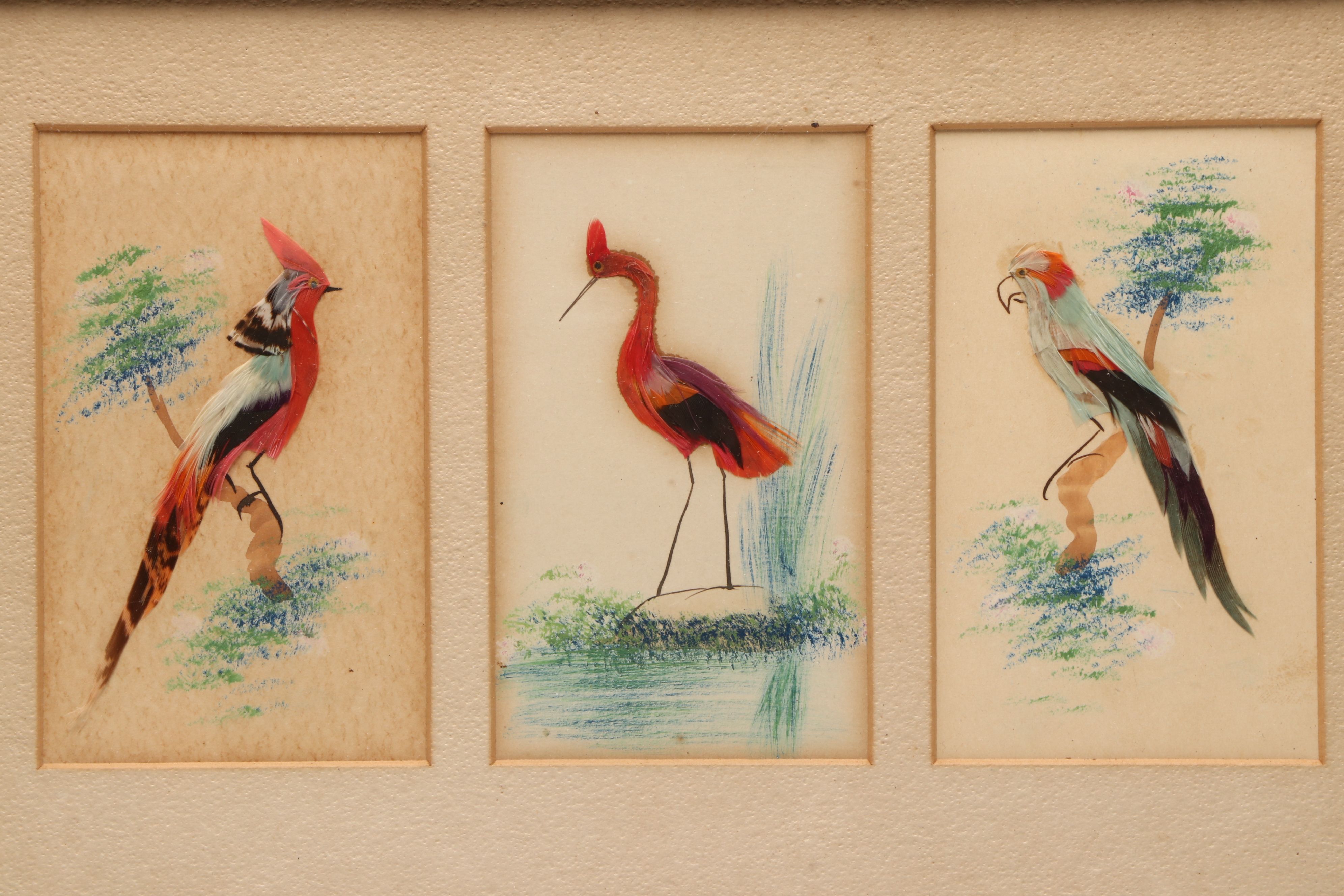 Chinese Feather Craft Collages of Birds