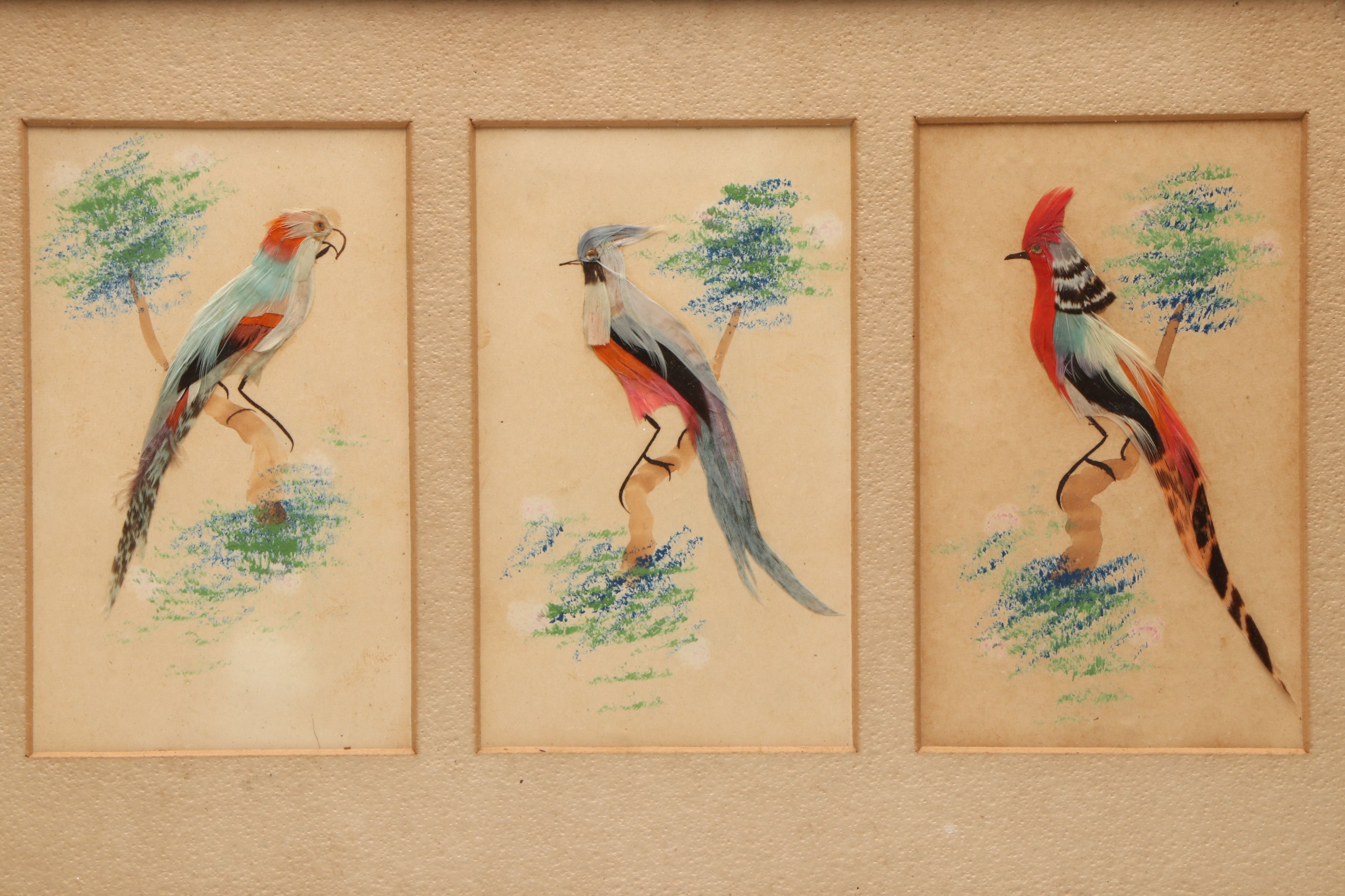 Chinese Feather Craft Collages of Birds