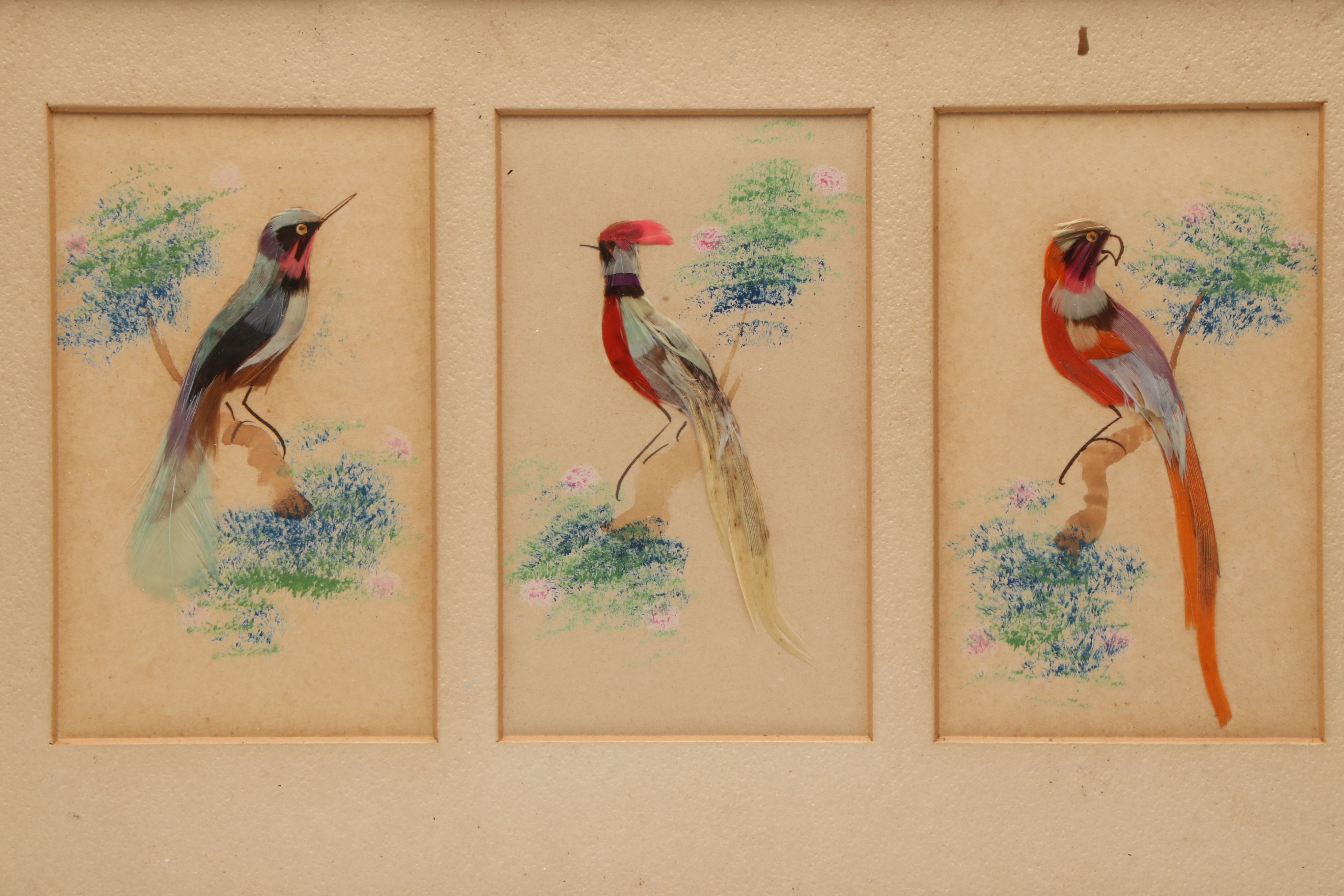Chinese Feather Craft Collages of Birds