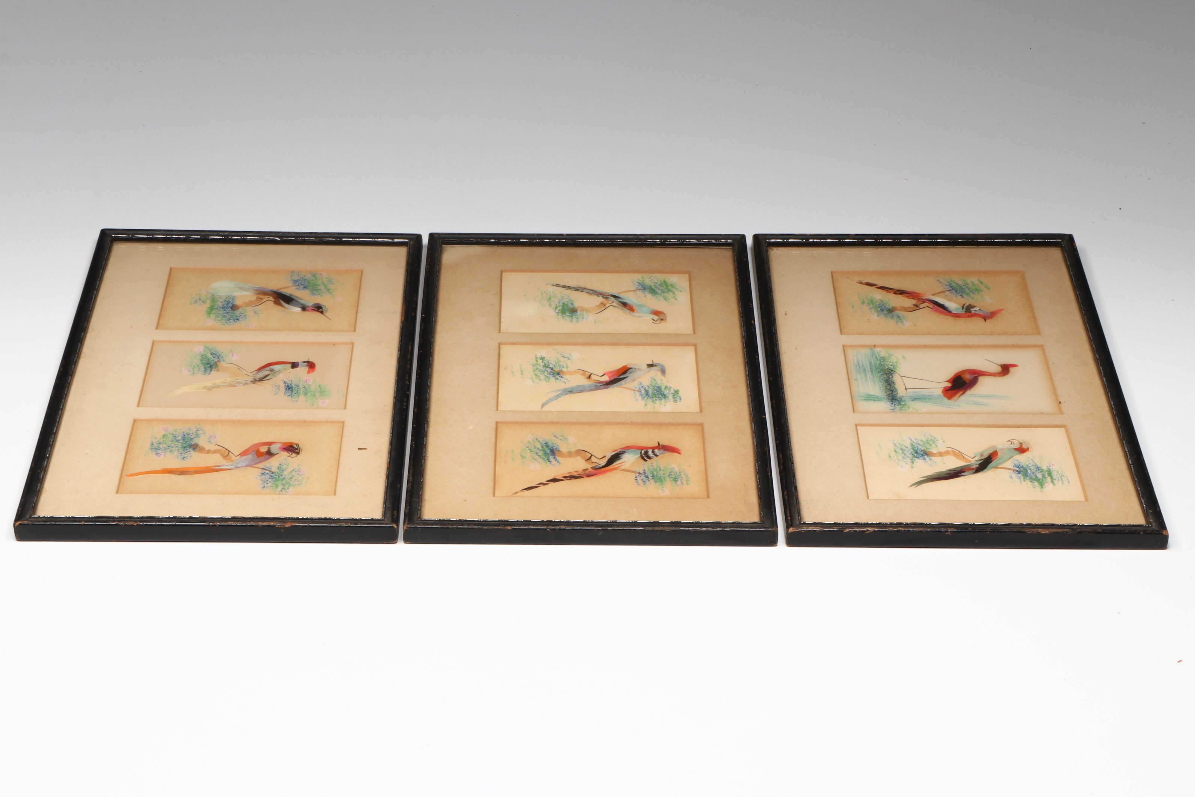 Chinese Feather Craft Collages of Birds