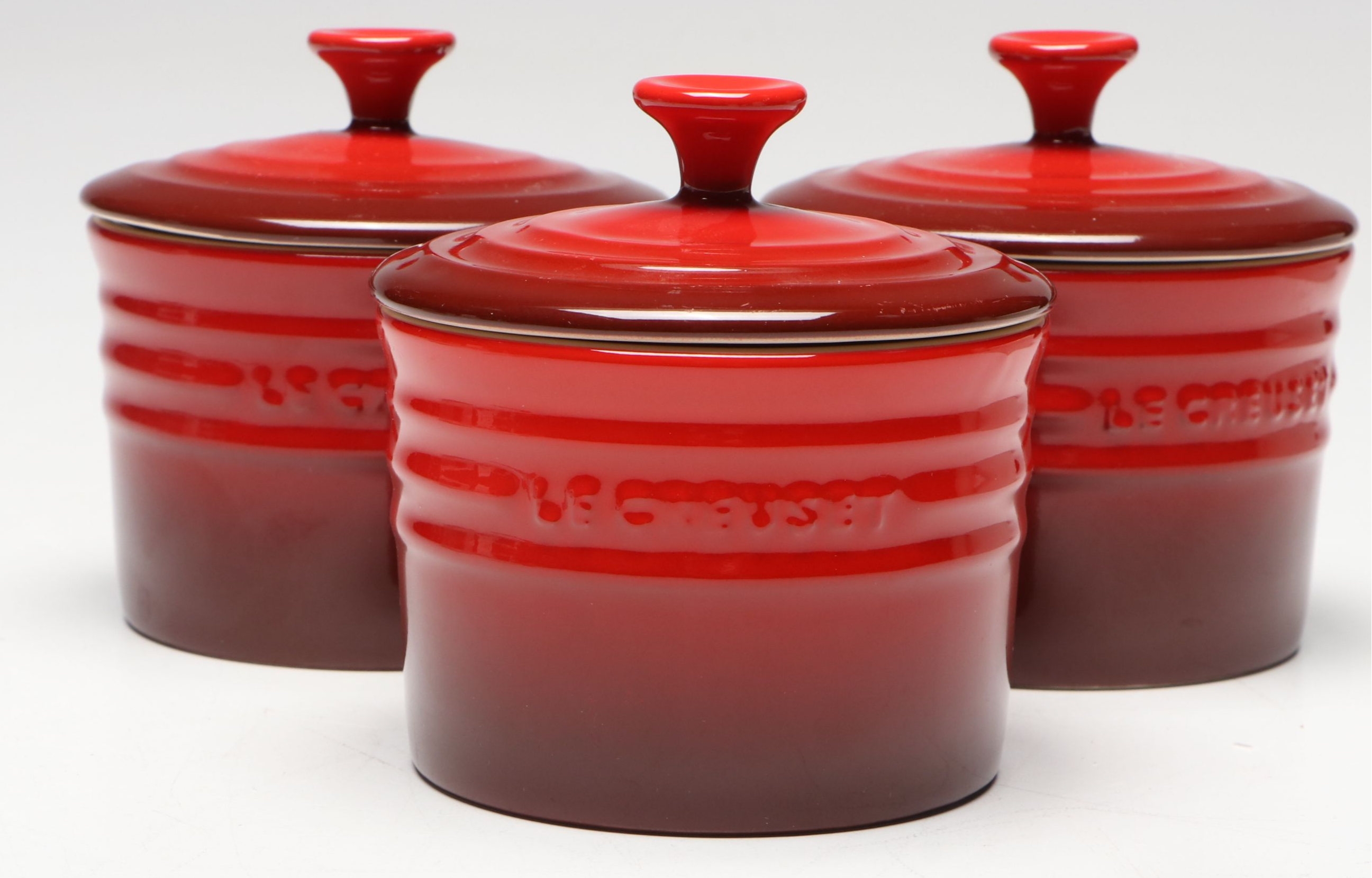 Le Creuset "Cerise" Ceramic Storage Jars with Apilco Porcelain Casserole