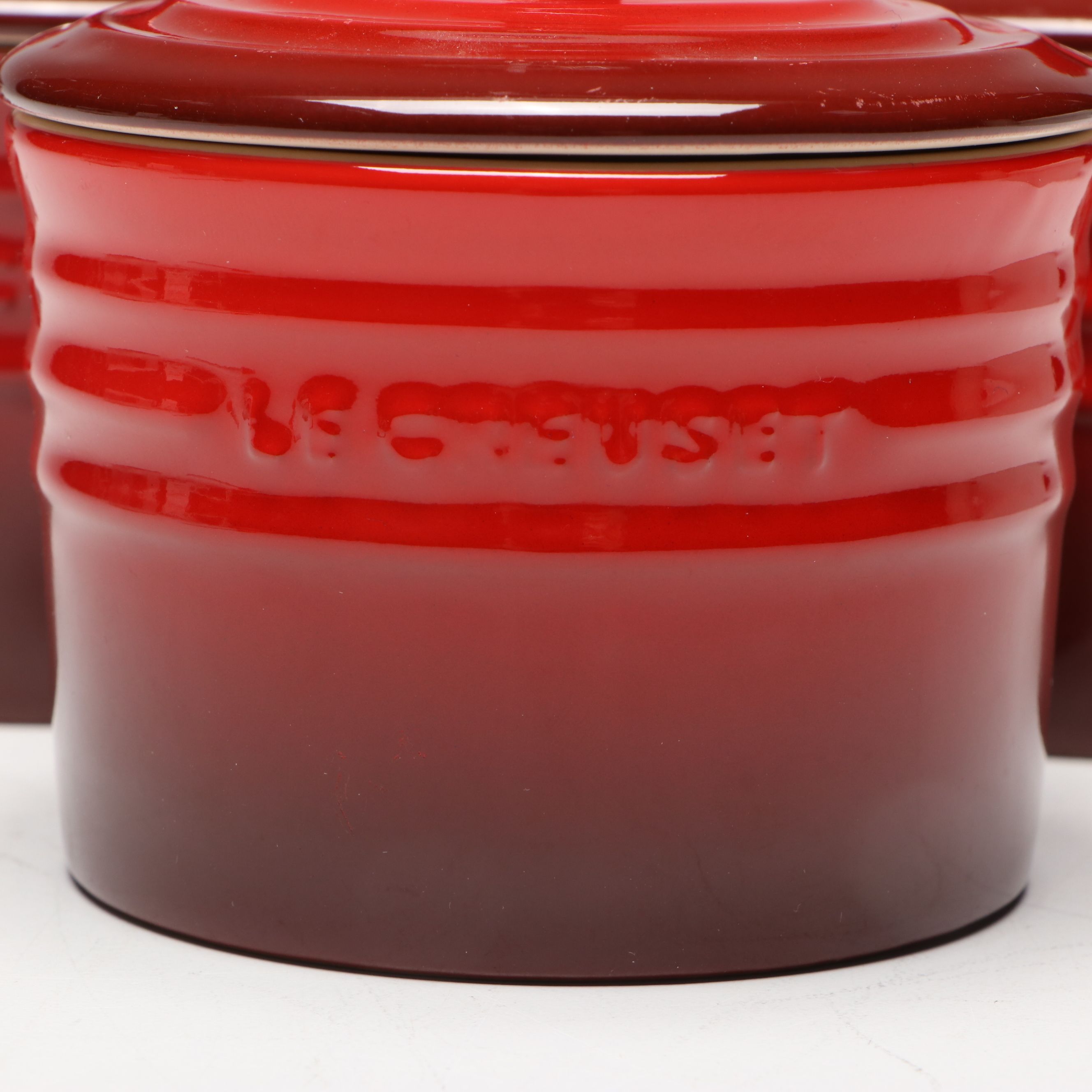 Le Creuset "Cerise" Ceramic Storage Jars with Apilco Porcelain Casserole