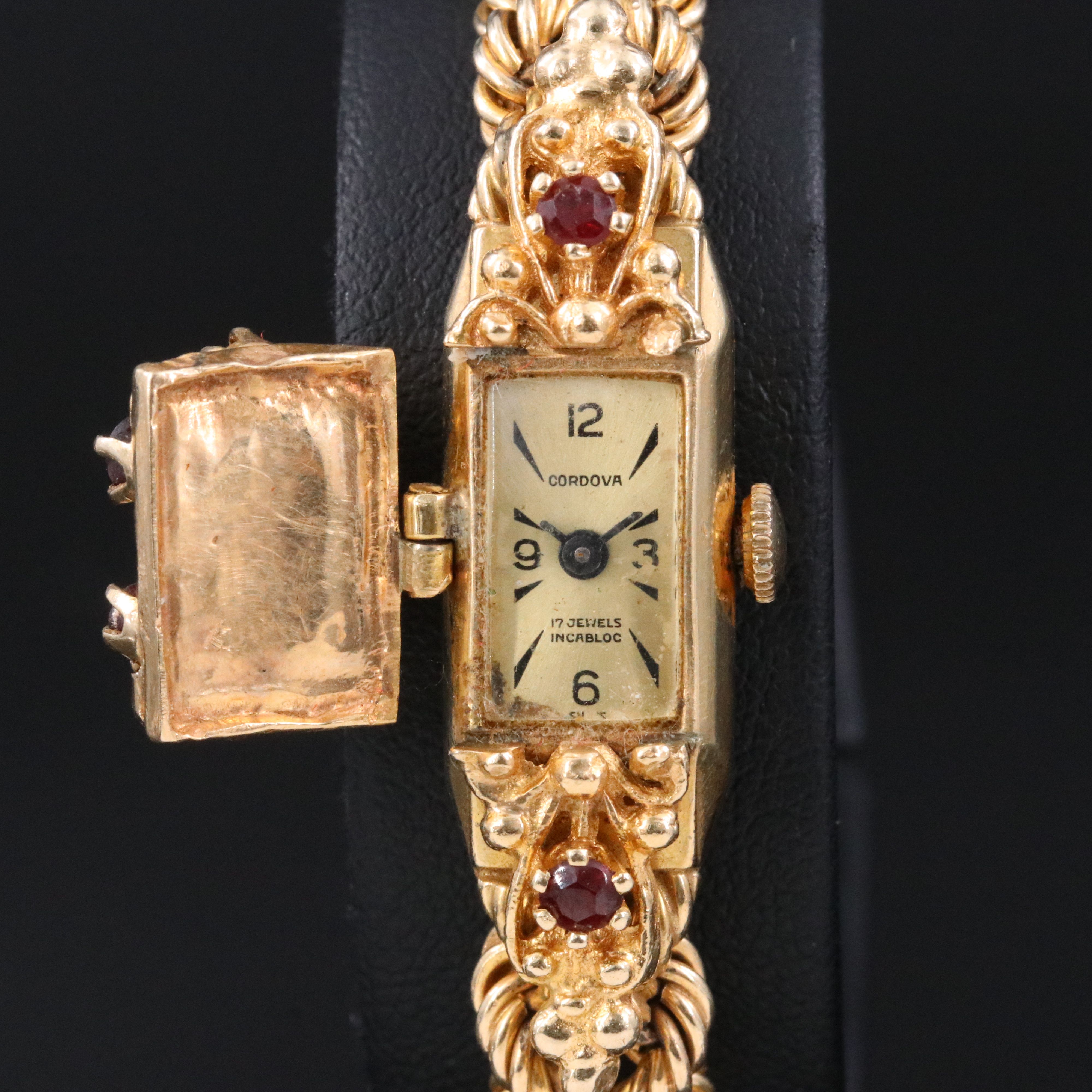 14K Cordova Garnet Hidden Dial Swiss Stem Wind Watch