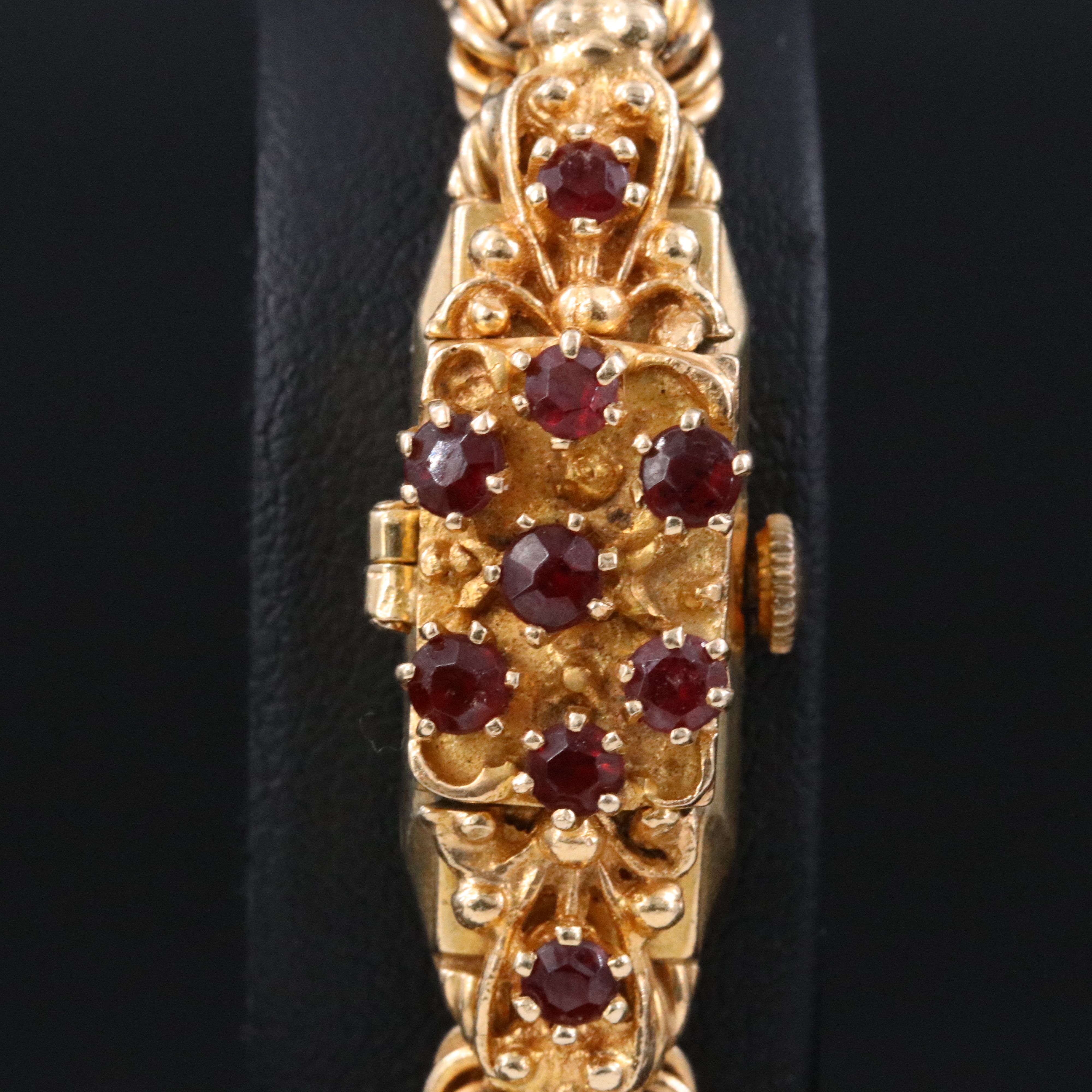 14K Cordova Garnet Hidden Dial Swiss Stem Wind Watch