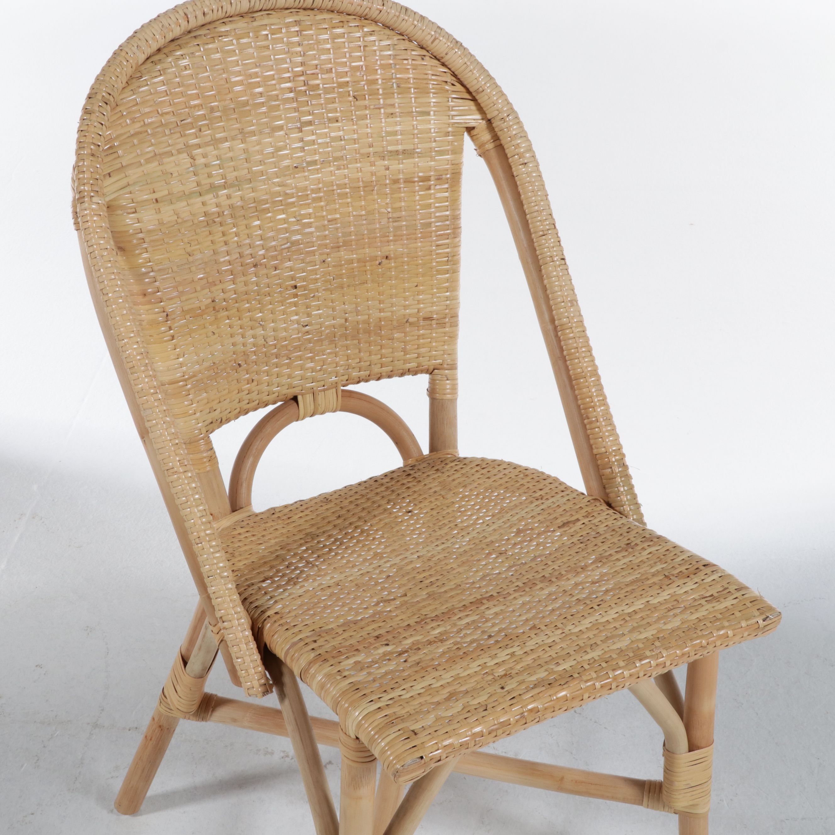 Set of Four French Bistro Style Rattan and Wicker Dining Chairs, 21st Century